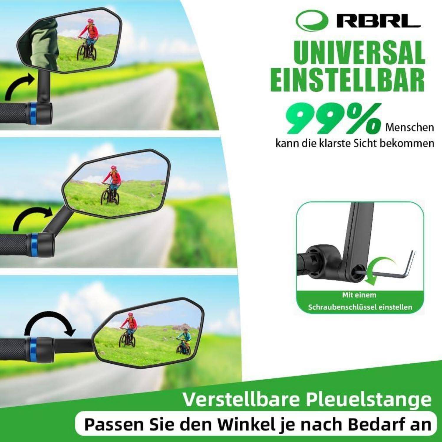 Fahrradspiegel Übergroß Bruchfest 360Grad Verstellbar Ebike rechts
