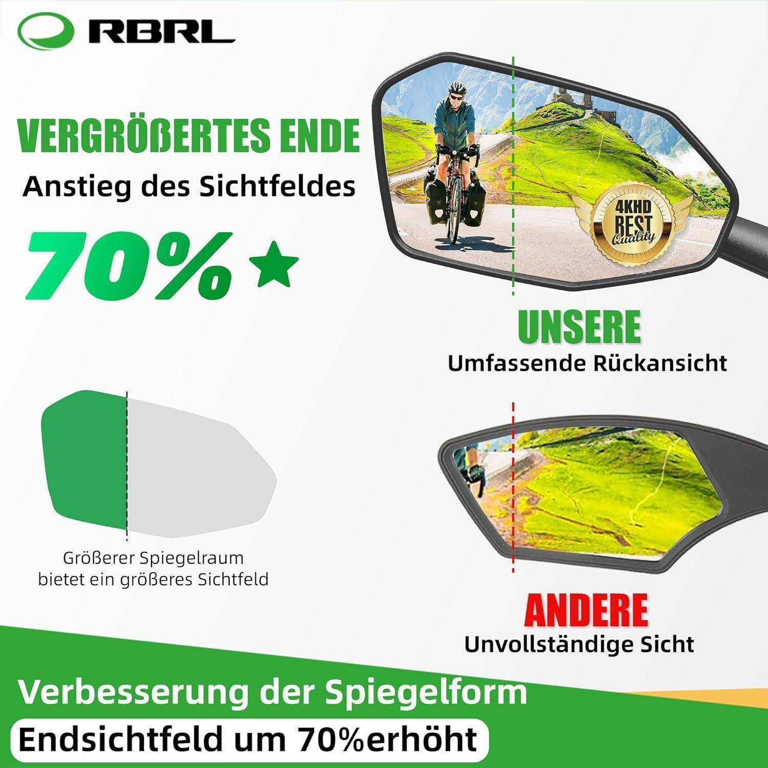 RBRL Fahrradspiegel übergroßer Rückspiegel 360° verstellbar für E-Bike