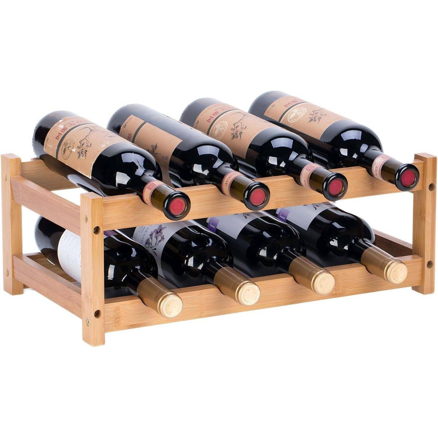 Weinregal Bambus Flaschenregal Klein Küche Keller 2 Etagen-8 Flaschen