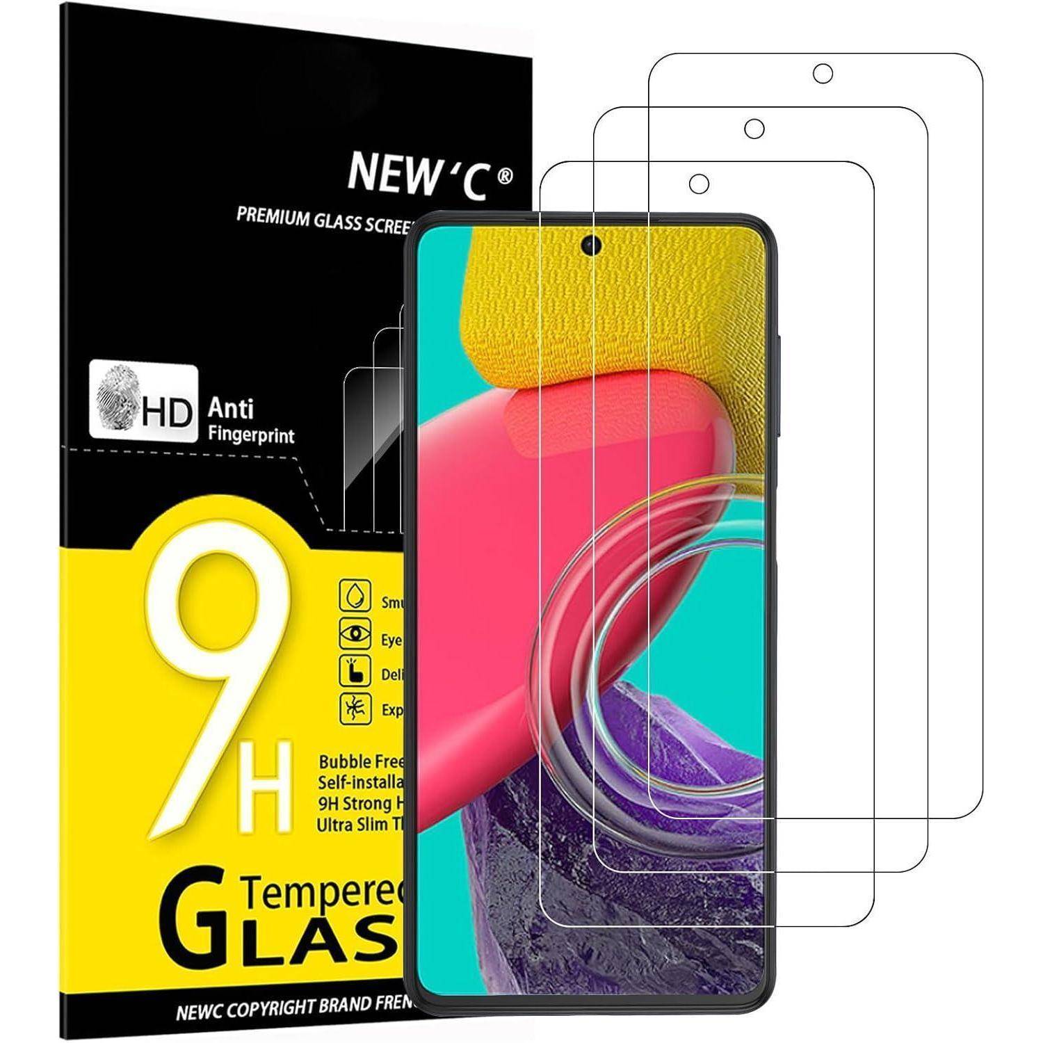 Smartphone-Displayschutz-Set, ausgestattet mit gehärtetem Glas der Härte '9H' mit Anti-Fingerabdruck-Beschichtung, blasenfreier Installation und ultraschlankem Design.