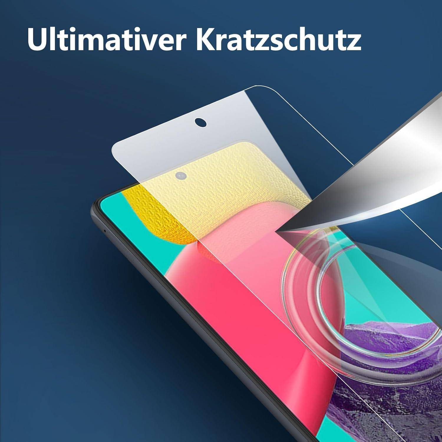 Ein Smartphone mit einem gekrümmten Bildschirm ist mit einer transparenten Folie mit der Aufschrift 