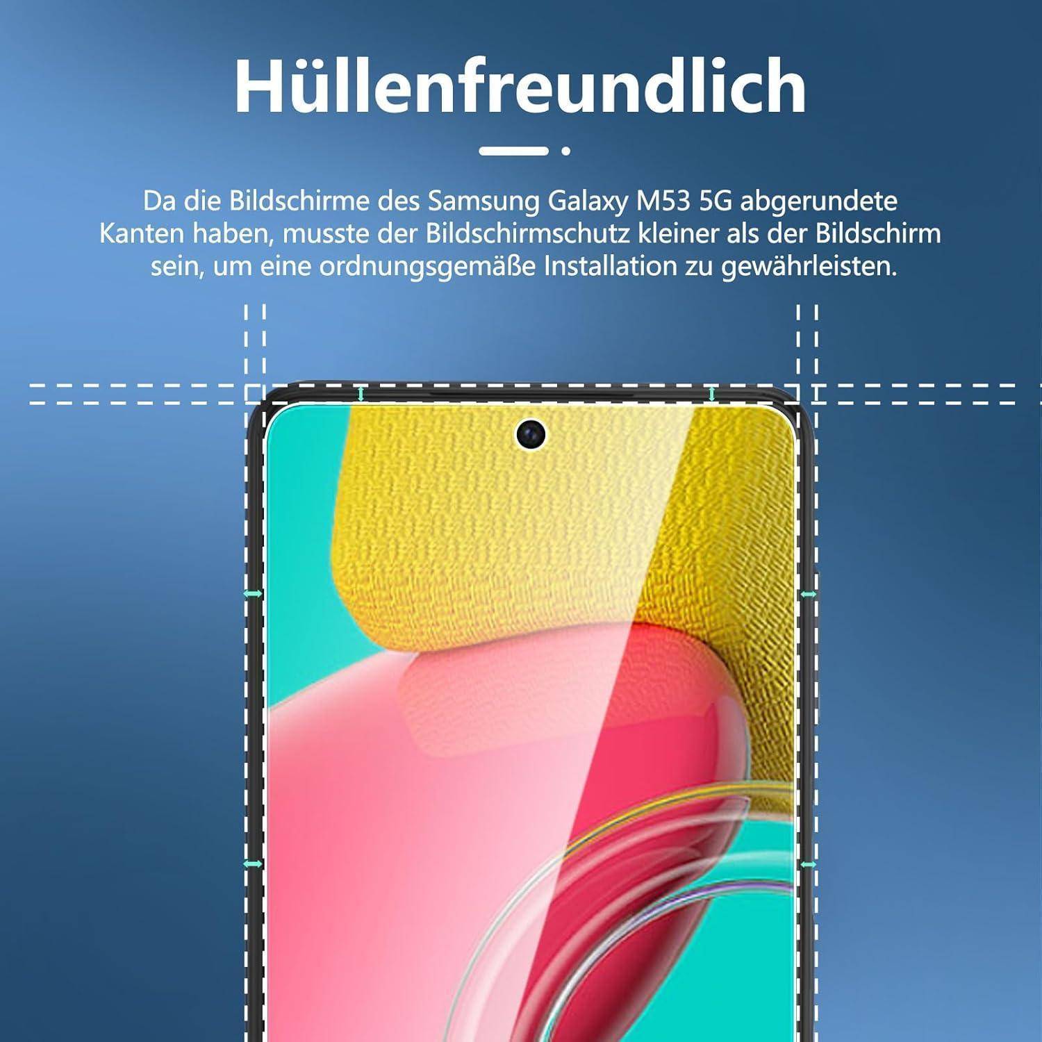 Displays auf dem Samsung Galaxy M53 5G können gewölbt sein, daher sollten Displayschutzfolien sorgfältig zur Gewährleistung der Kompatibilität installiert werden.