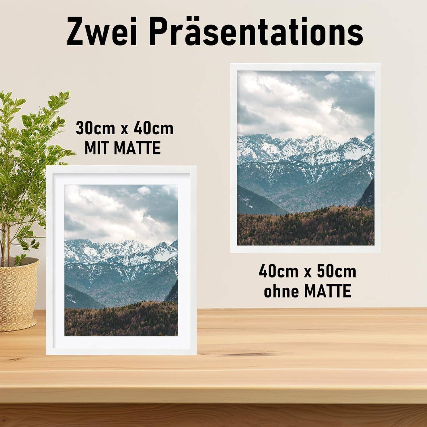Bilderrahmen Echtholz Kieferholz Passepartout Acrylglas Weiß 40x50cm