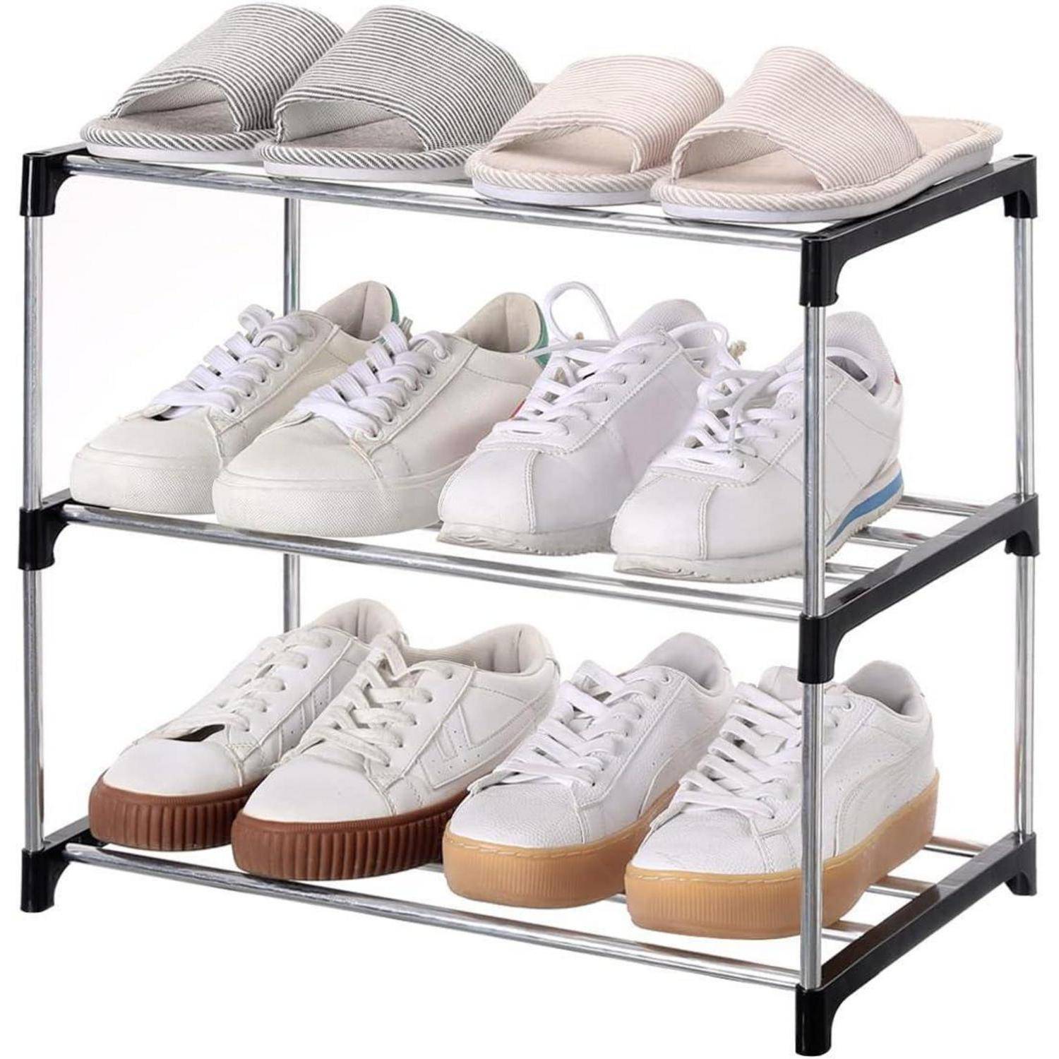 Schuhregal stapelbar 3stöckig Flur Schrank Aufbewahrung 3-Tier Schwarz