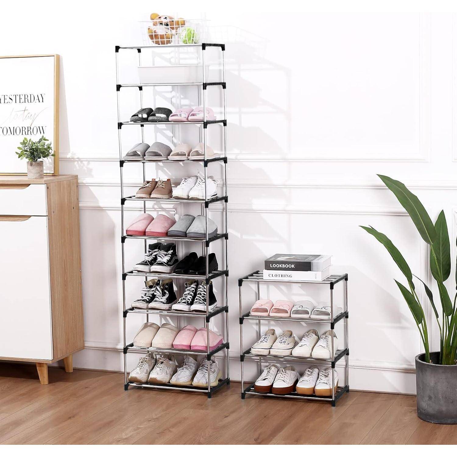 Schuhregal stapelbar 3stöckig Flur Schrank Aufbewahrung 3-Tier Schwarz
