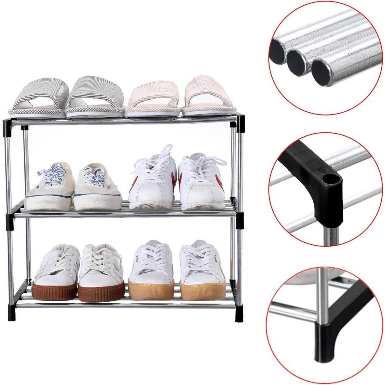 Schuhregal stapelbar 3stöckig Flur Schrank Aufbewahrung 3-Tier Schwarz