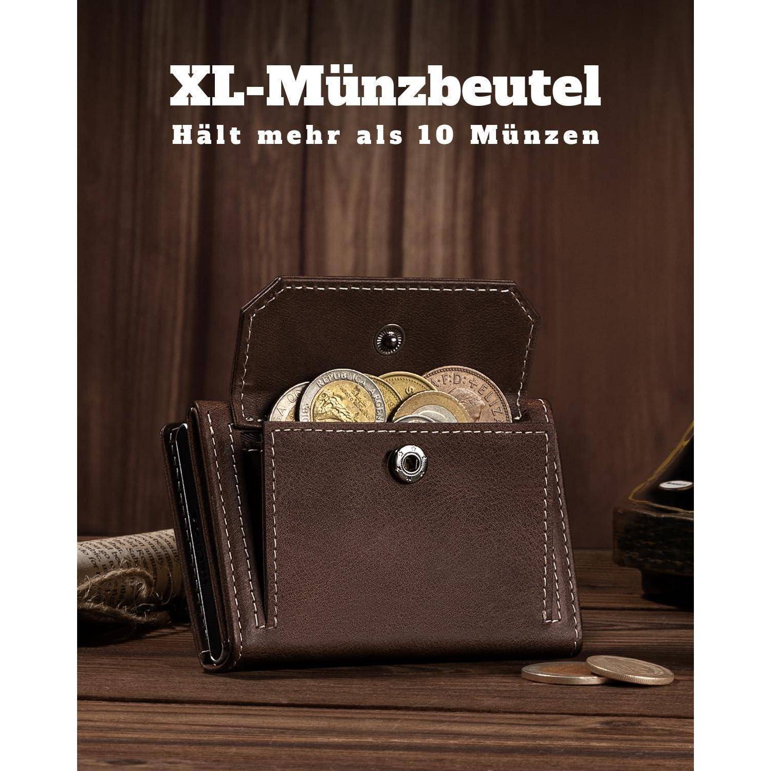 Geldbörse Herren RFID Magnetverschluss Braun Silbrig XL-Münzfach
