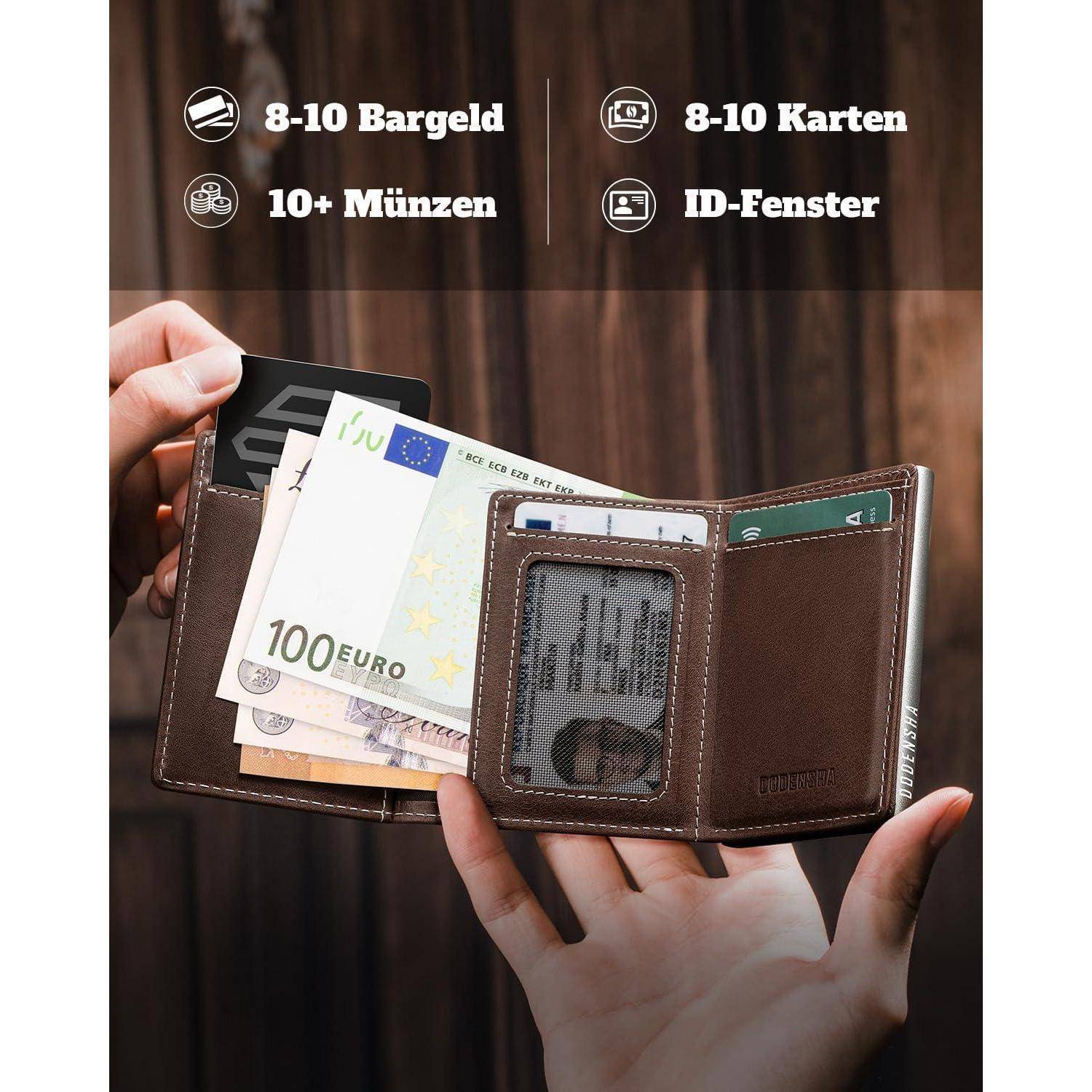 Geldbörse Herren RFID Magnetverschluss Braun Silbrig XL-Münzfach