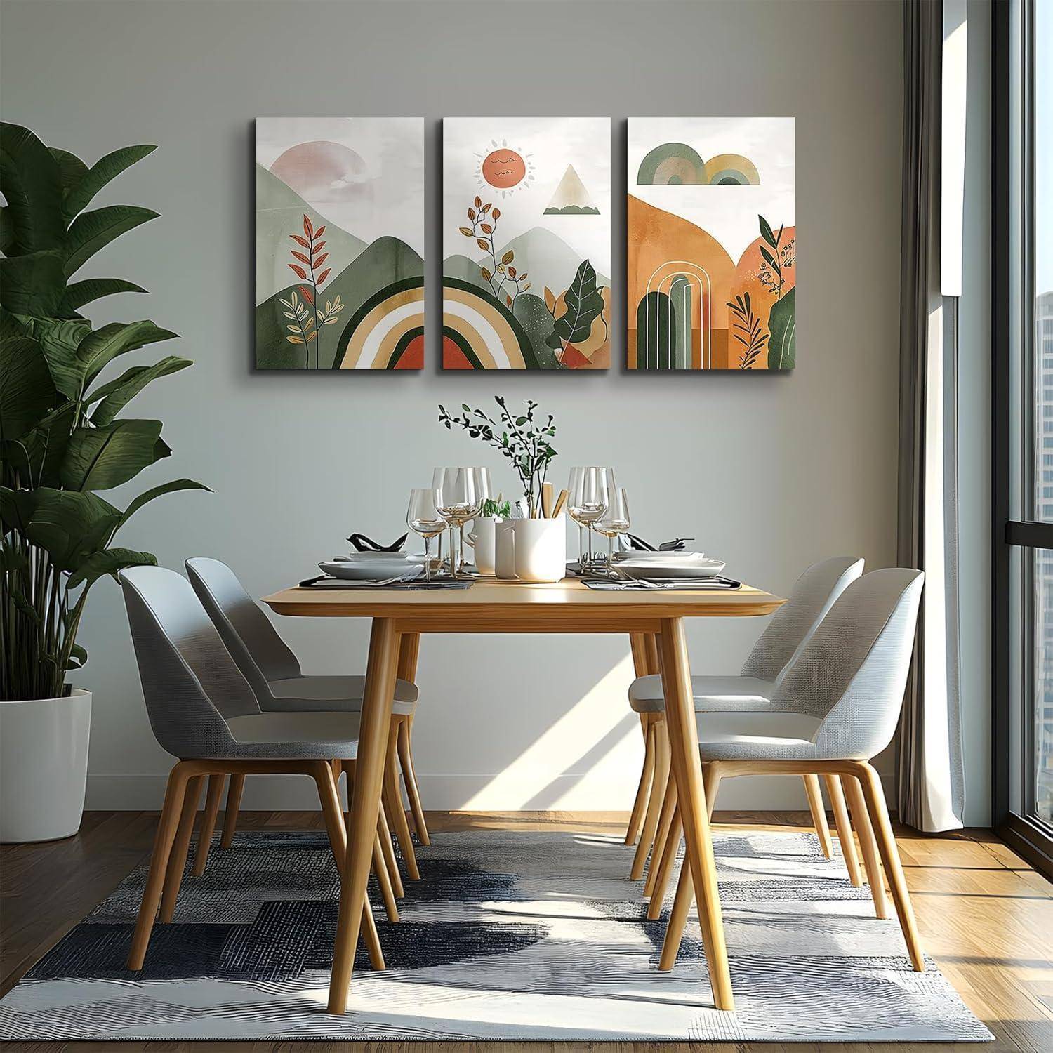 Leinwand Bilder Set Boho Grüne Abstrakte Landschaft 58L x 40B cm