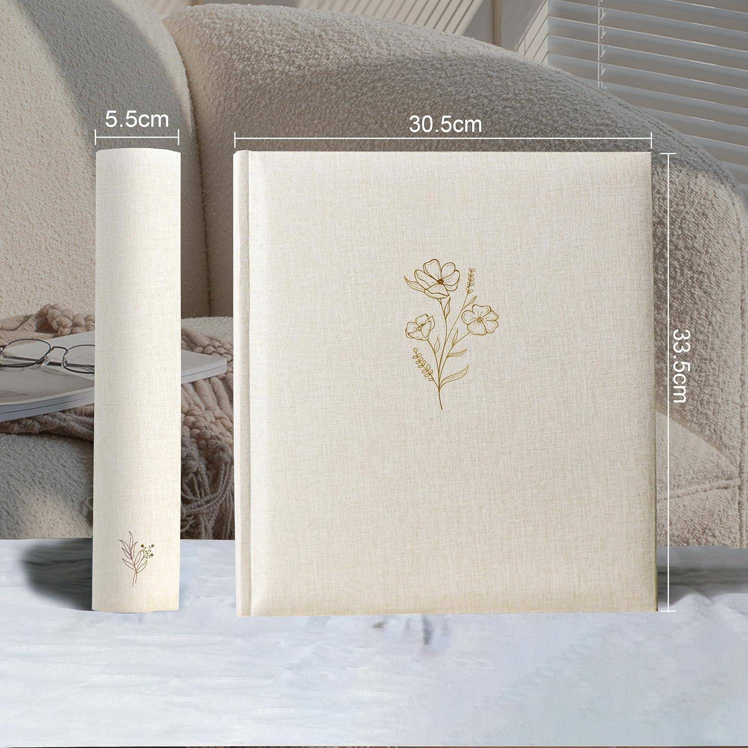 Fotoalbum Einkleben Pergamin Trennblatt Leinen 100 weiße Seiten Beige