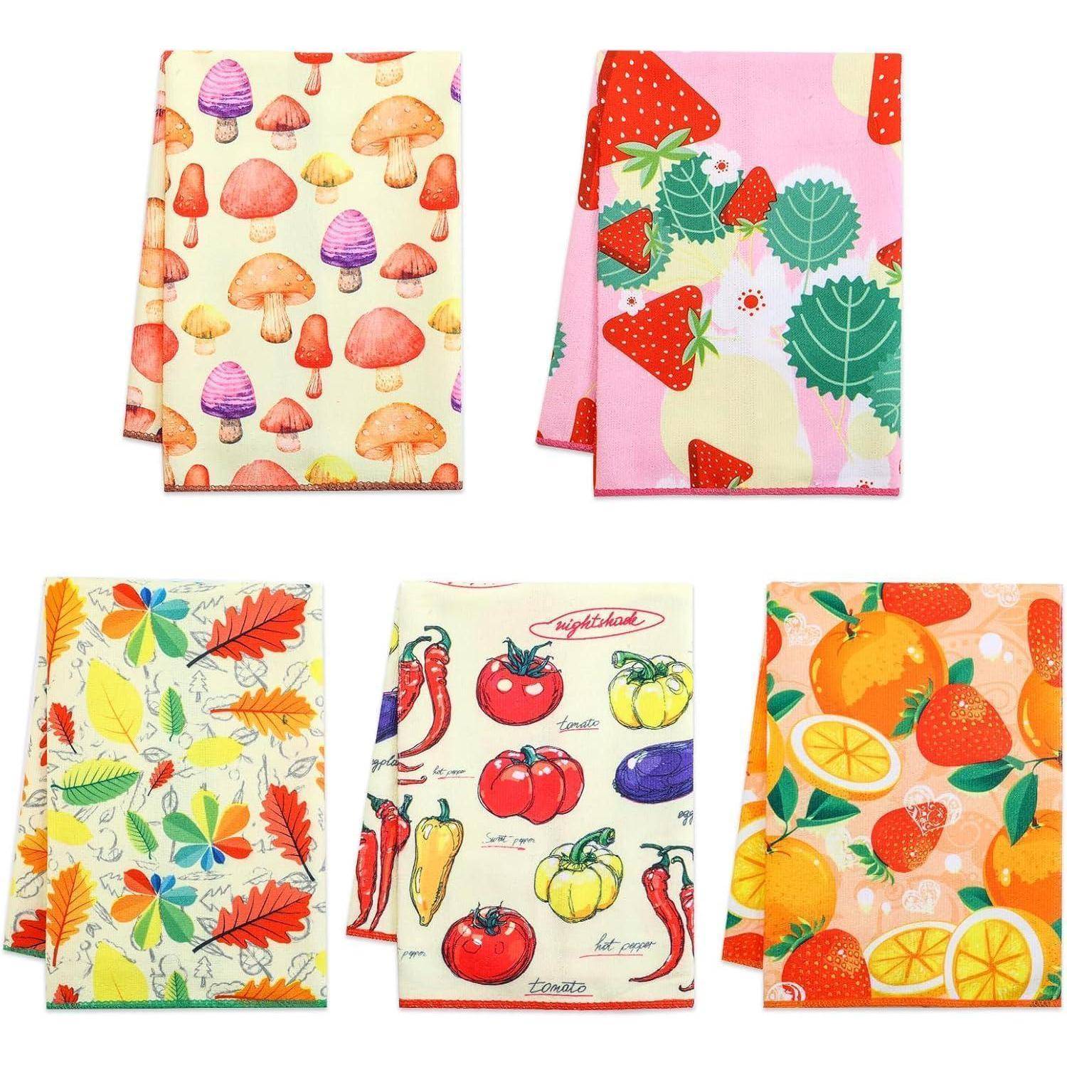 Geschirrtücher 5er 55x40 Polyester Früchte Blumen Gemüse Rekordernte