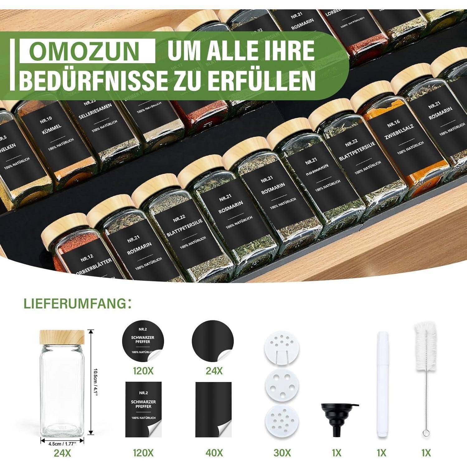 Gewürzgläser Eckig Glas 120ml 24er Streueinsatz Holzmaserung 24er set