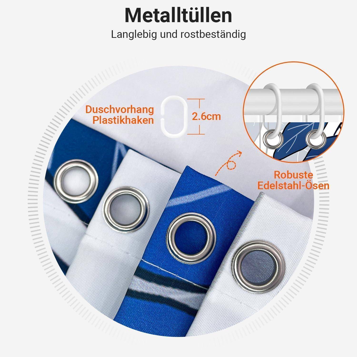 Metalltüllen: Langlebig und rostbeständig. Duschvorhang Plastikhaken 0 2.6cm, Robuste Edelstahl-Ösen.