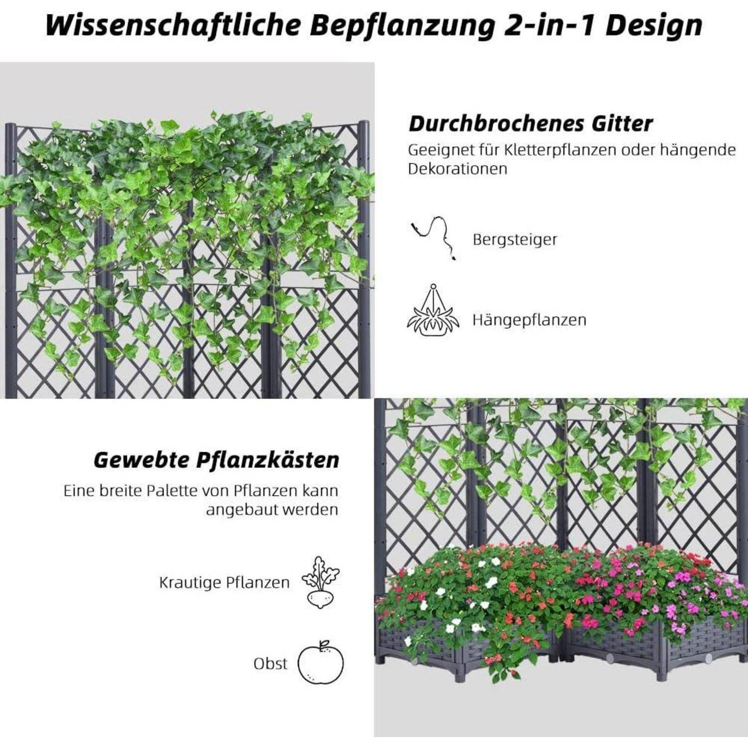 Hochbeet Rankgitter Selbstbewässerung 4 Töpfe 113x40x136cm Graublau