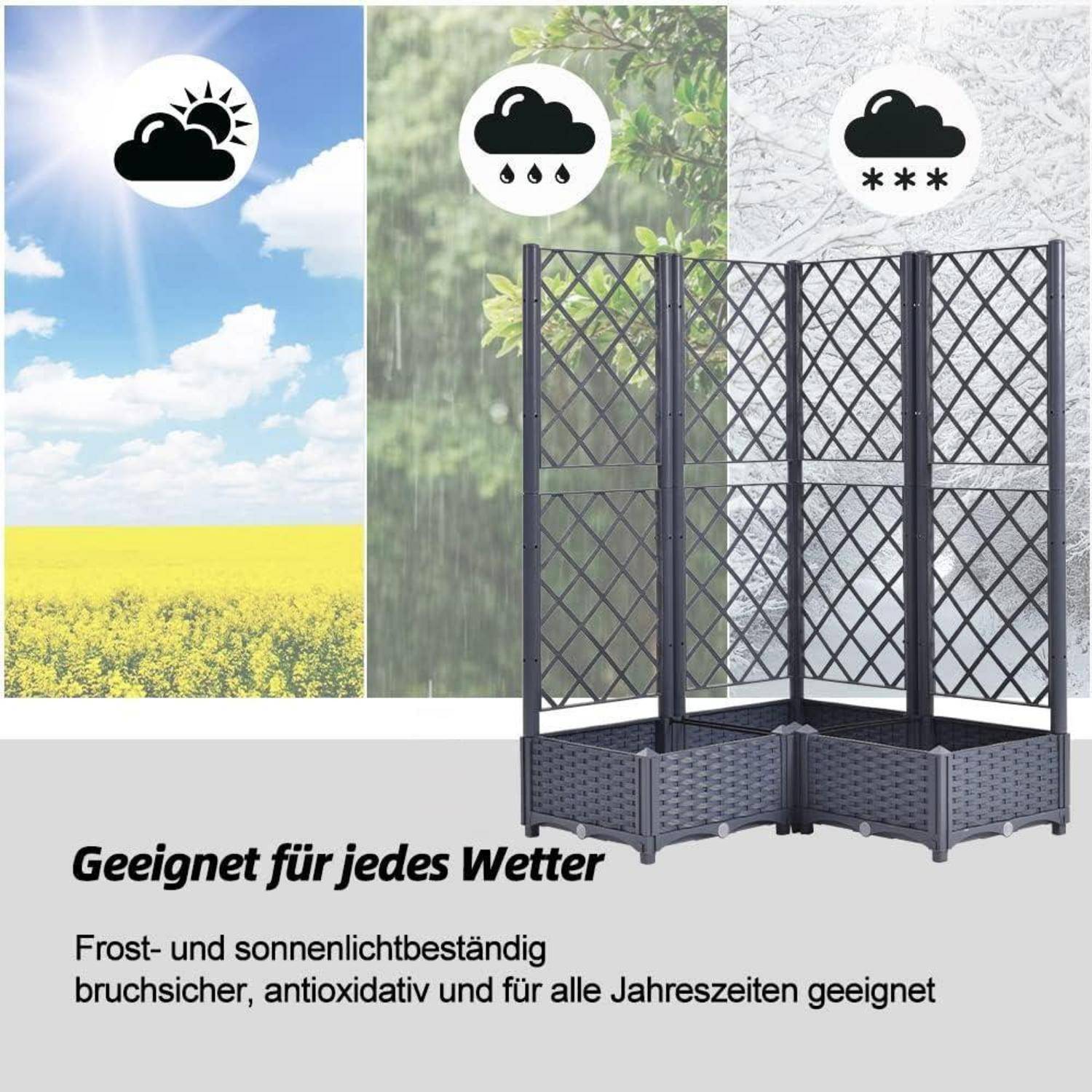 Hochbeet Rankgitter Selbstbewässerung 4 Töpfe 113x40x136cm Graublau