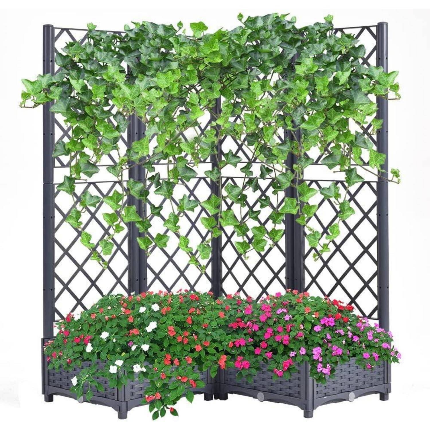 Hochbeet Rankgitter Selbstbewässerung 4 Töpfe 113x40x136cm Graublau