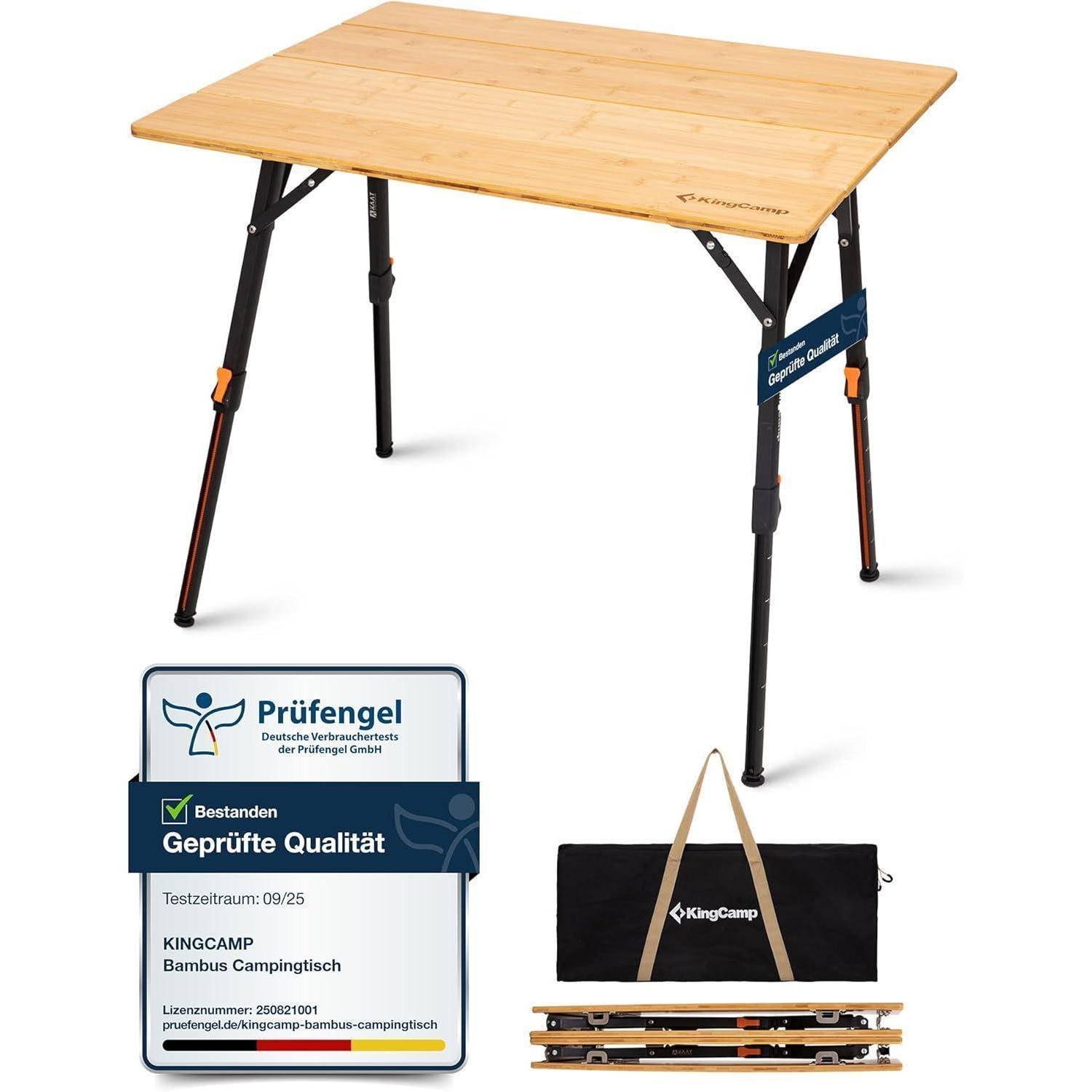 Campingtisch Bambus Klapptisch höhenverstellbar Stufenlos - 80x60cm