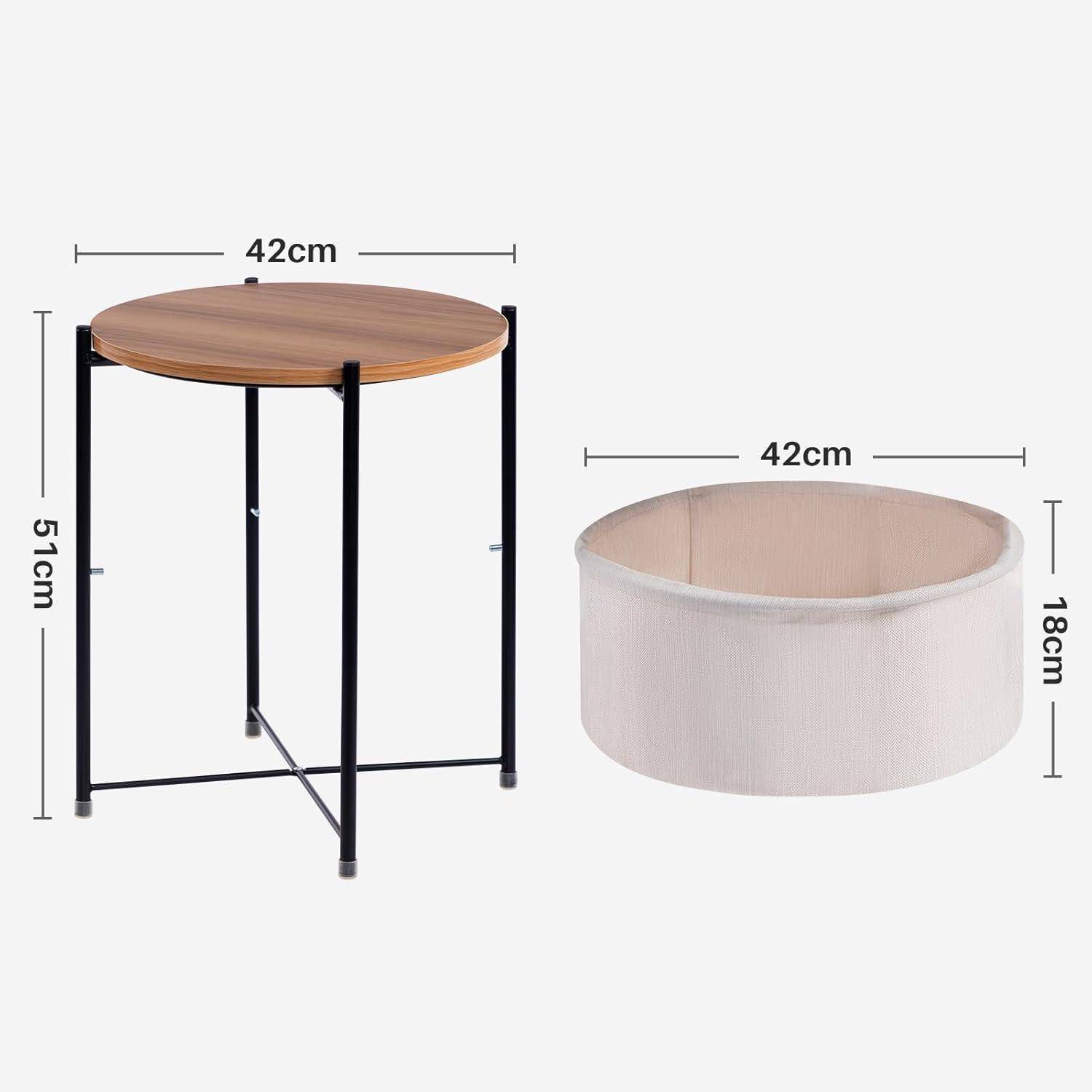 Beistelltisch Rund Holz Korb Couchtisch Nachttisch Klein Beige