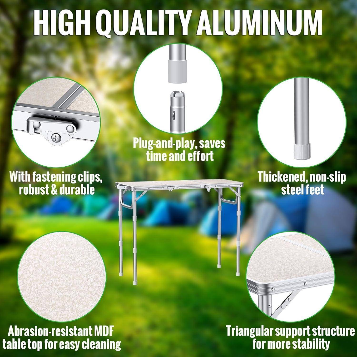 Campingtisch Klappbar 3 Höhen 26 48 Weiß 87x40cm 3 verstellbare Höhe