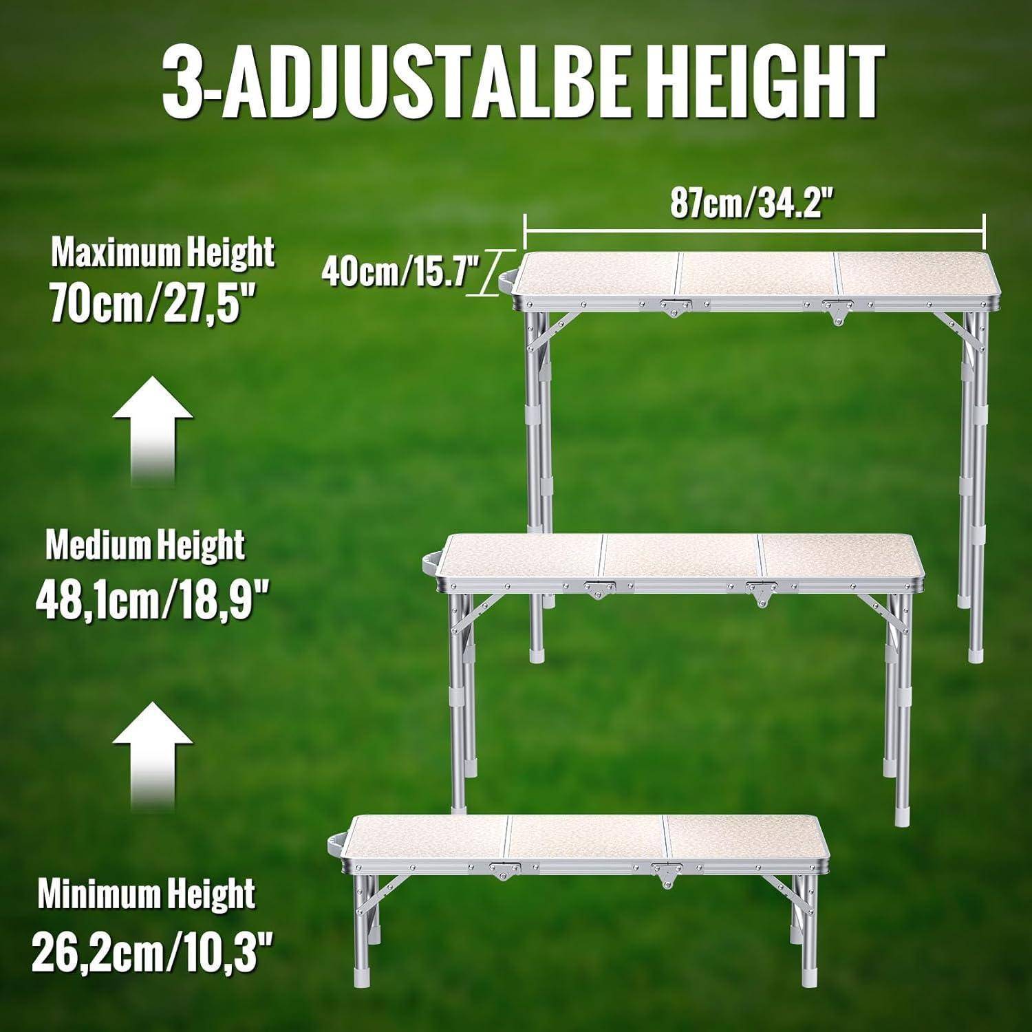 Campingtisch Klappbar 3 Höhen 26 48 Weiß 87x40cm 3 verstellbare Höhe