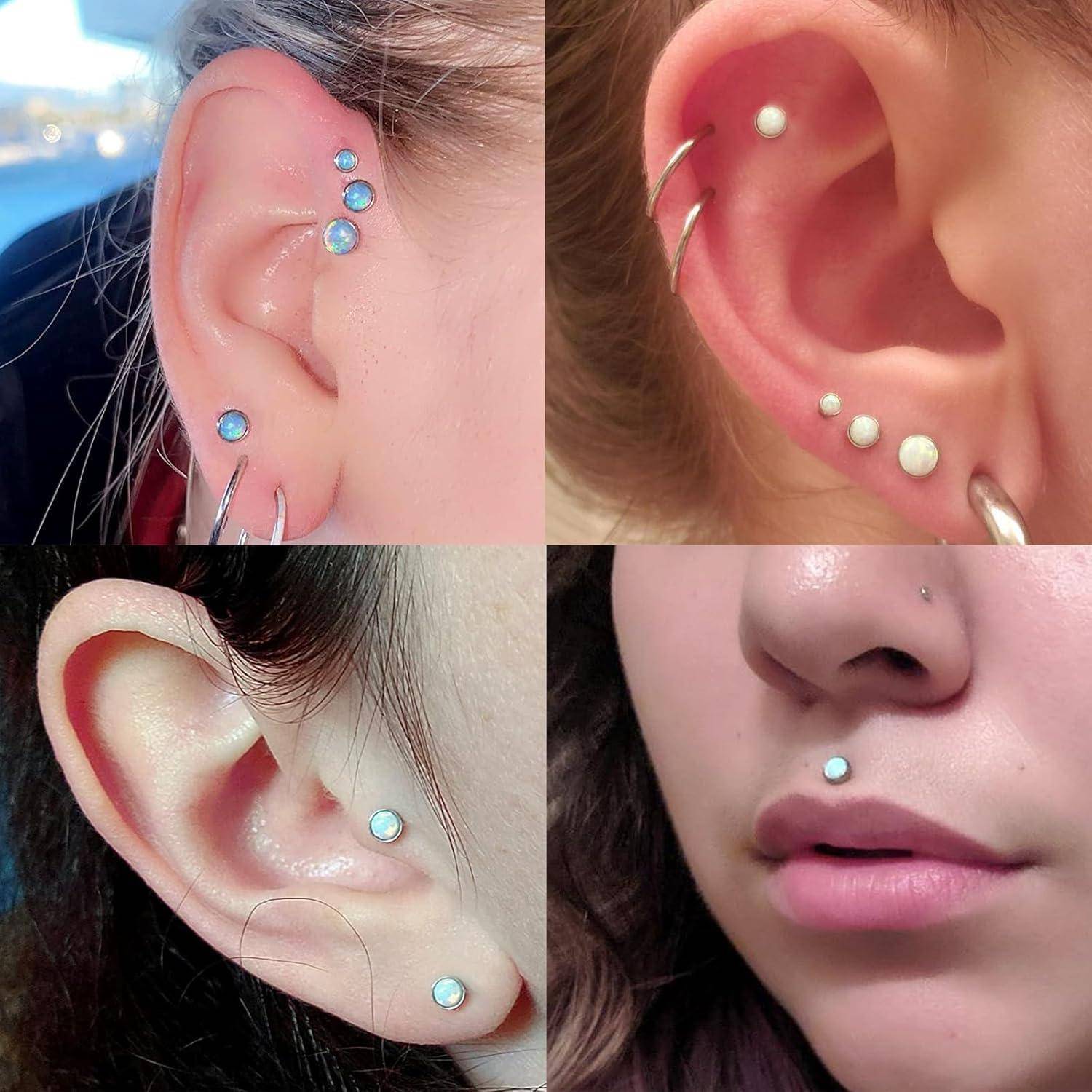 Piercing Tragus Helix Labret G23 Silber Opal Bar Dicke (16g) 1.2mm