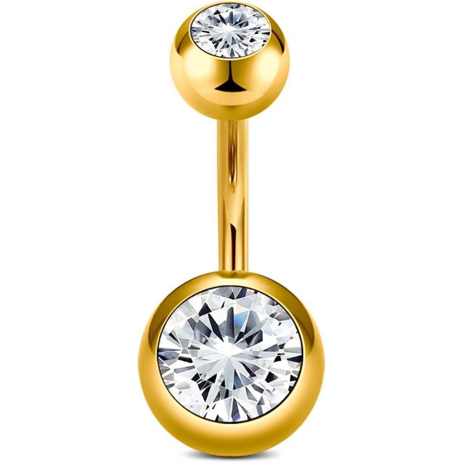 Bauchnabelpiercing Titan Chirurgenstahl 14G 10mm 12mm B-8mm-Gold