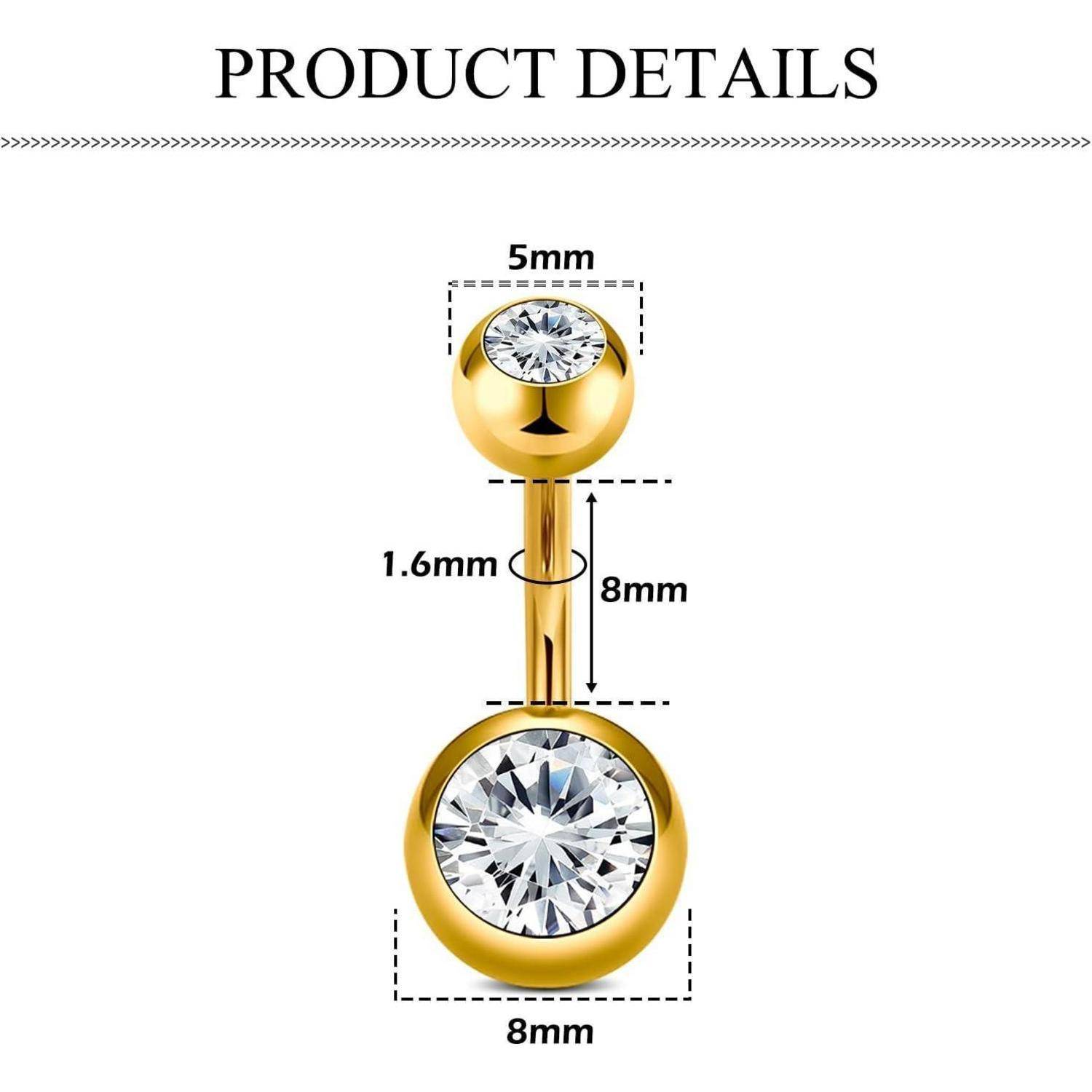 Bauchnabelpiercing Titan Chirurgenstahl 14G 10mm 12mm B-8mm-Gold