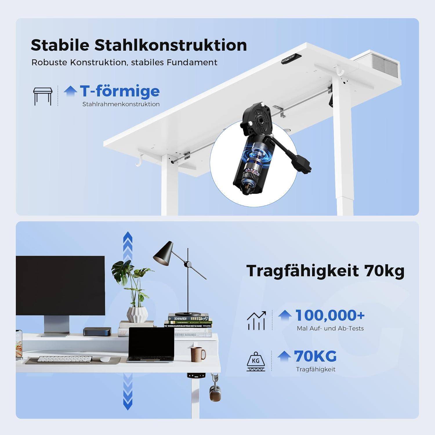 Höhenverstellbarer Schreibtisch 140 x 60 cm mit 2 Schubladen