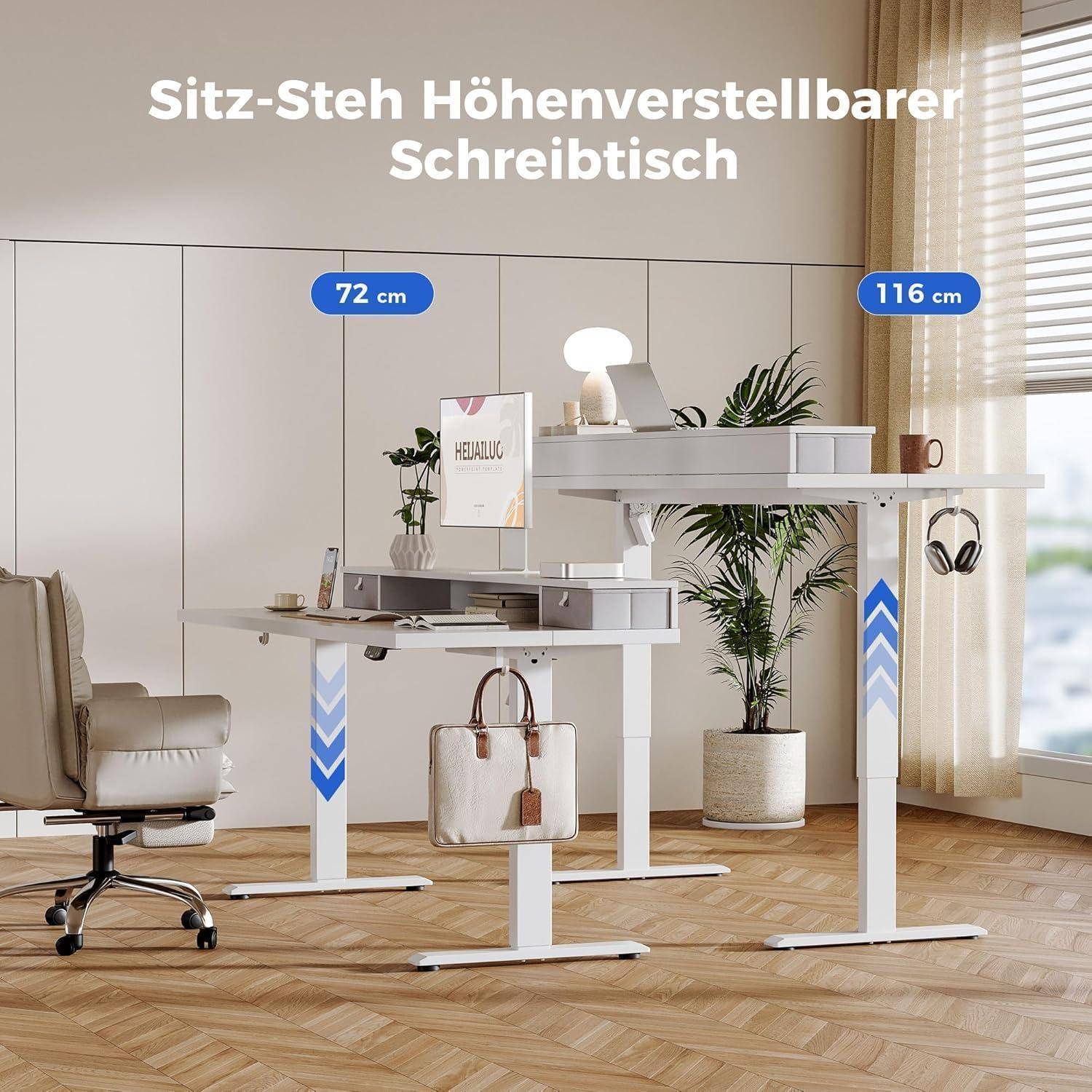Höhenverstellbarer Schreibtisch 140 x 60 cm mit 2 Schubladen