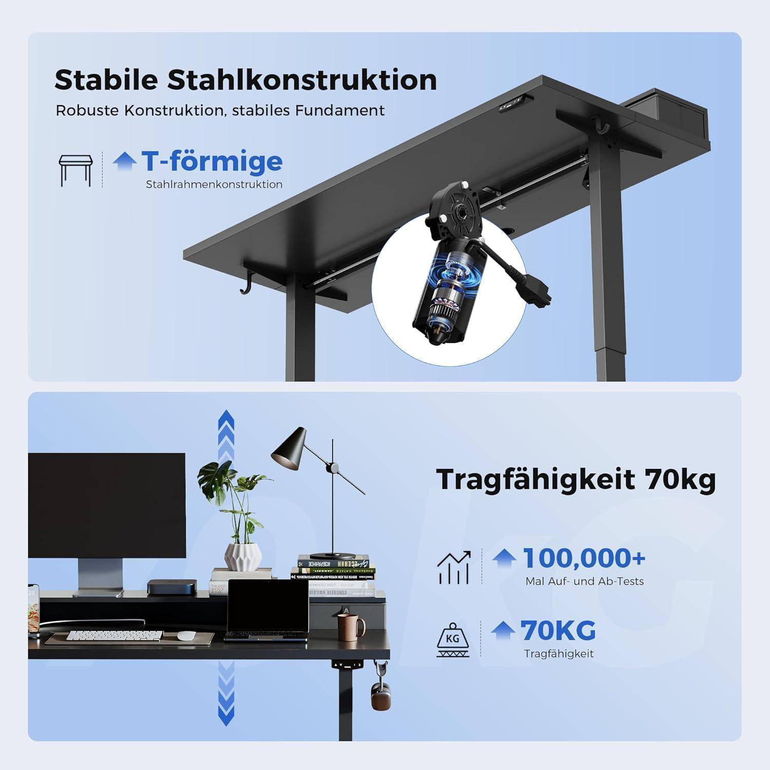 Höhenverstellbarer Schreibtisch mit 2 Schubladen 140x60 cm Elektrisch