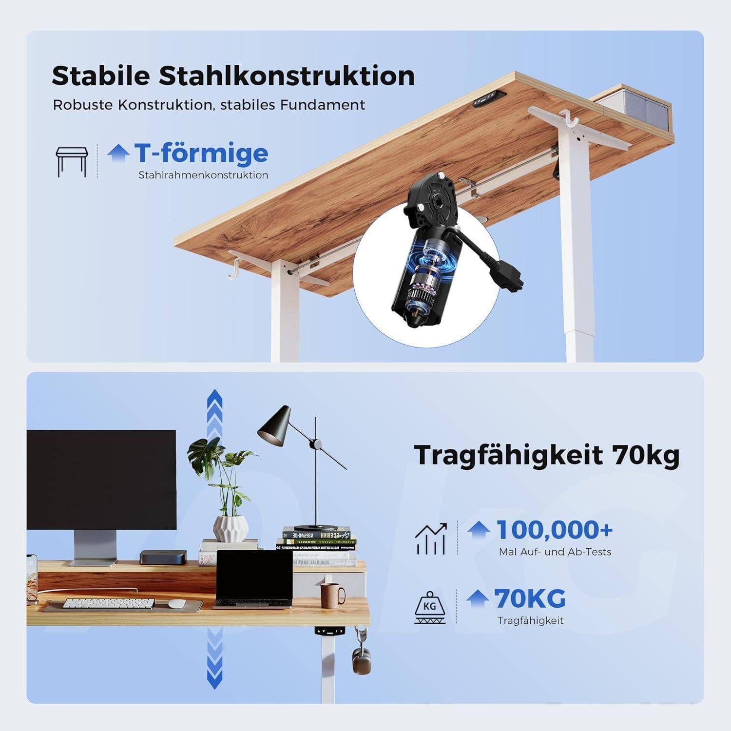 Höhenverstellbarer Schreibtisch mit 2 Schubladen Elektrisch 160x60cm