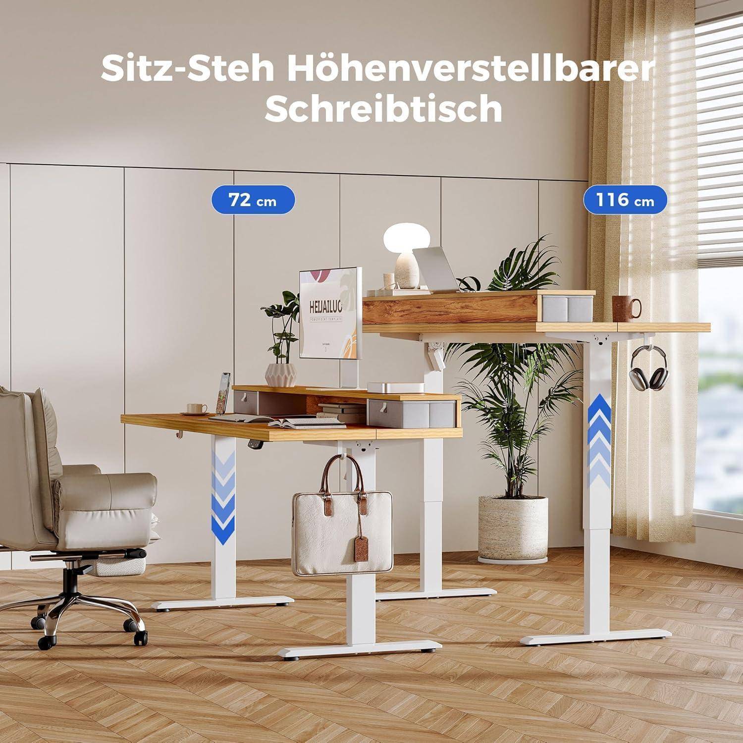 Höhenverstellbarer Schreibtisch mit 2 Schubladen Elektrisch 160x60cm