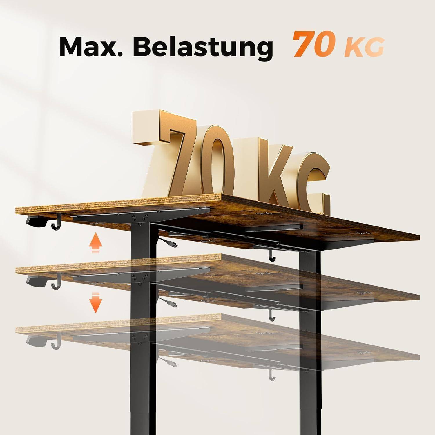 Schreibtisch Höhenverstellbar Elektrisch Memory Steh Braun 160 x 80 cm