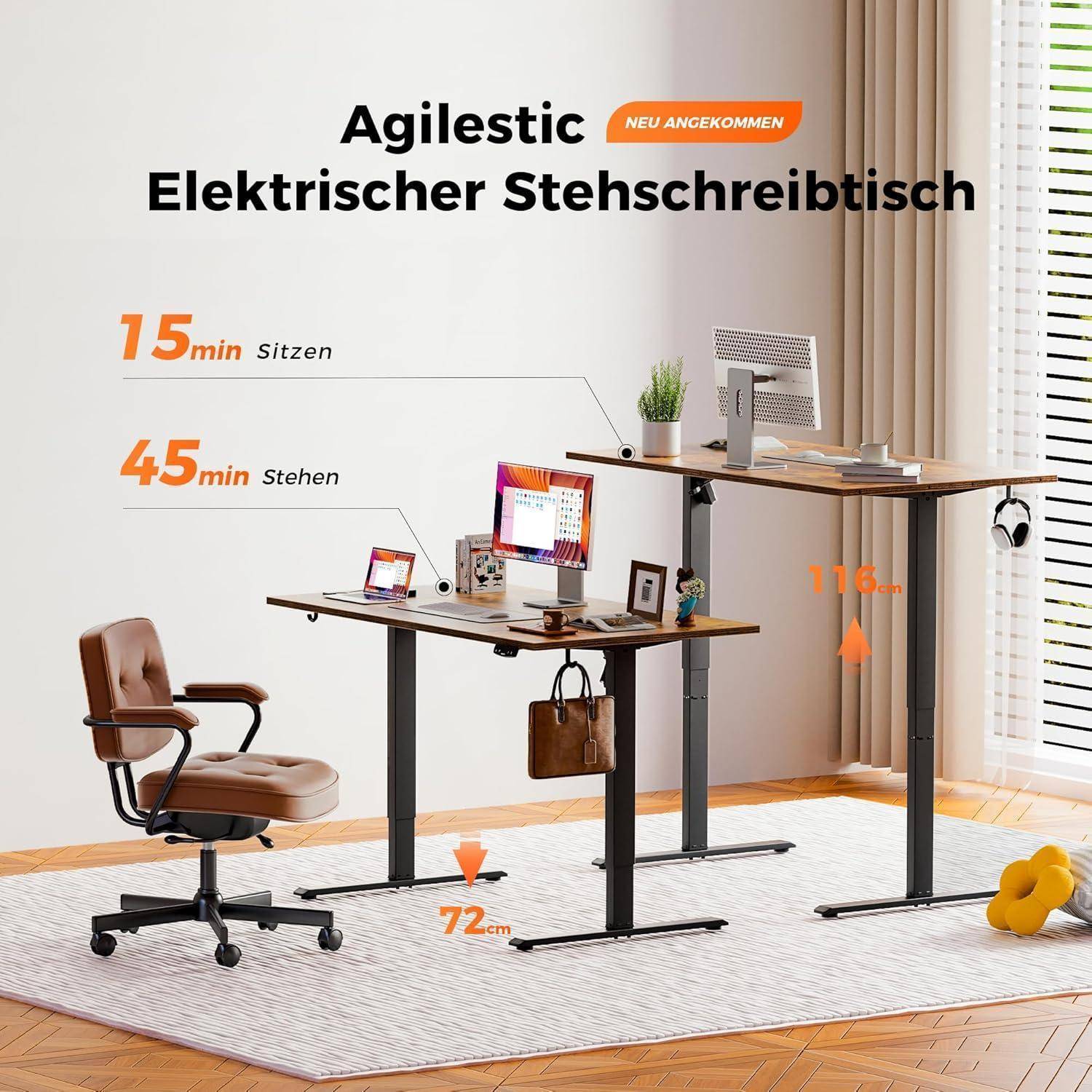Schreibtisch Höhenverstellbar Elektrisch Memory Steh Braun 160 x 80 cm