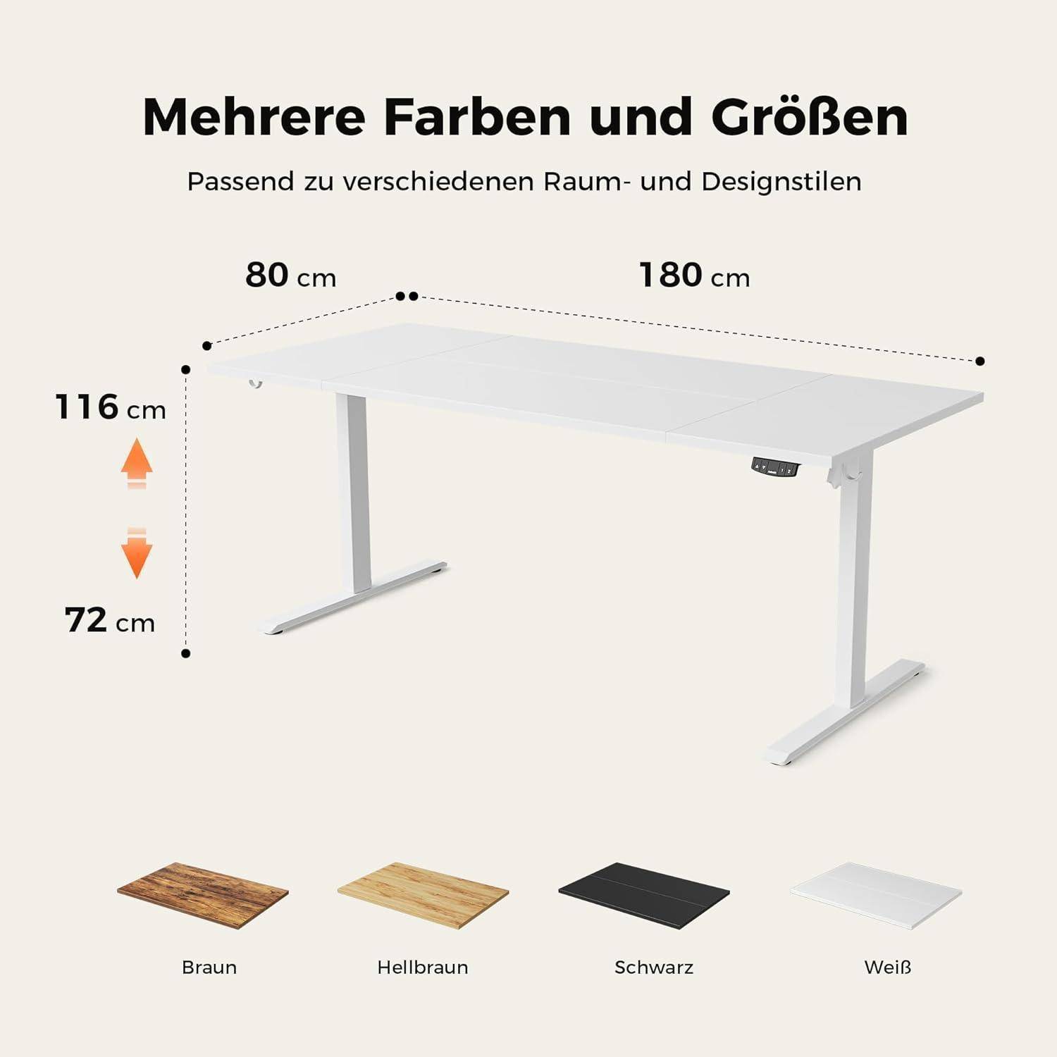 Schreibtisch Höhenverstellbar Elektrisch Memory Steh Weiß 180 x 80 cm