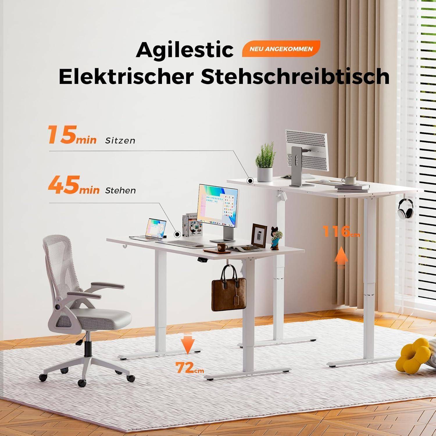 Schreibtisch Höhenverstellbar Elektrisch Memory Steh Weiß 180 x 80 cm