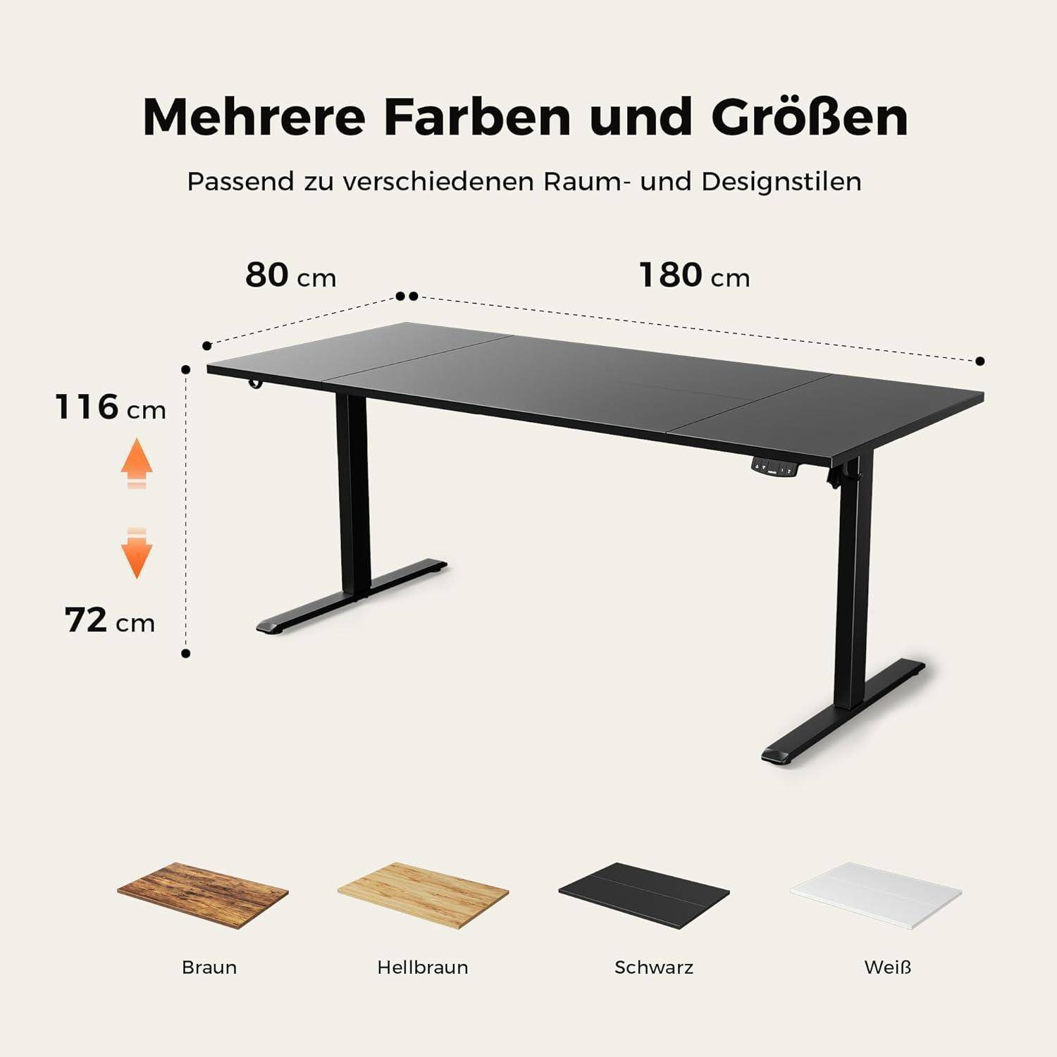 Schreibtisch höhenverstellbar elektrisch Memory Schwarz 180 x 80 cm