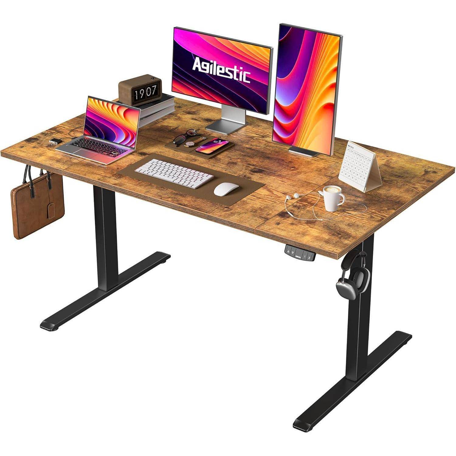 Schreibtisch höhenverstellbar elektrisch Memory Steh Braun 140 x 80 cm