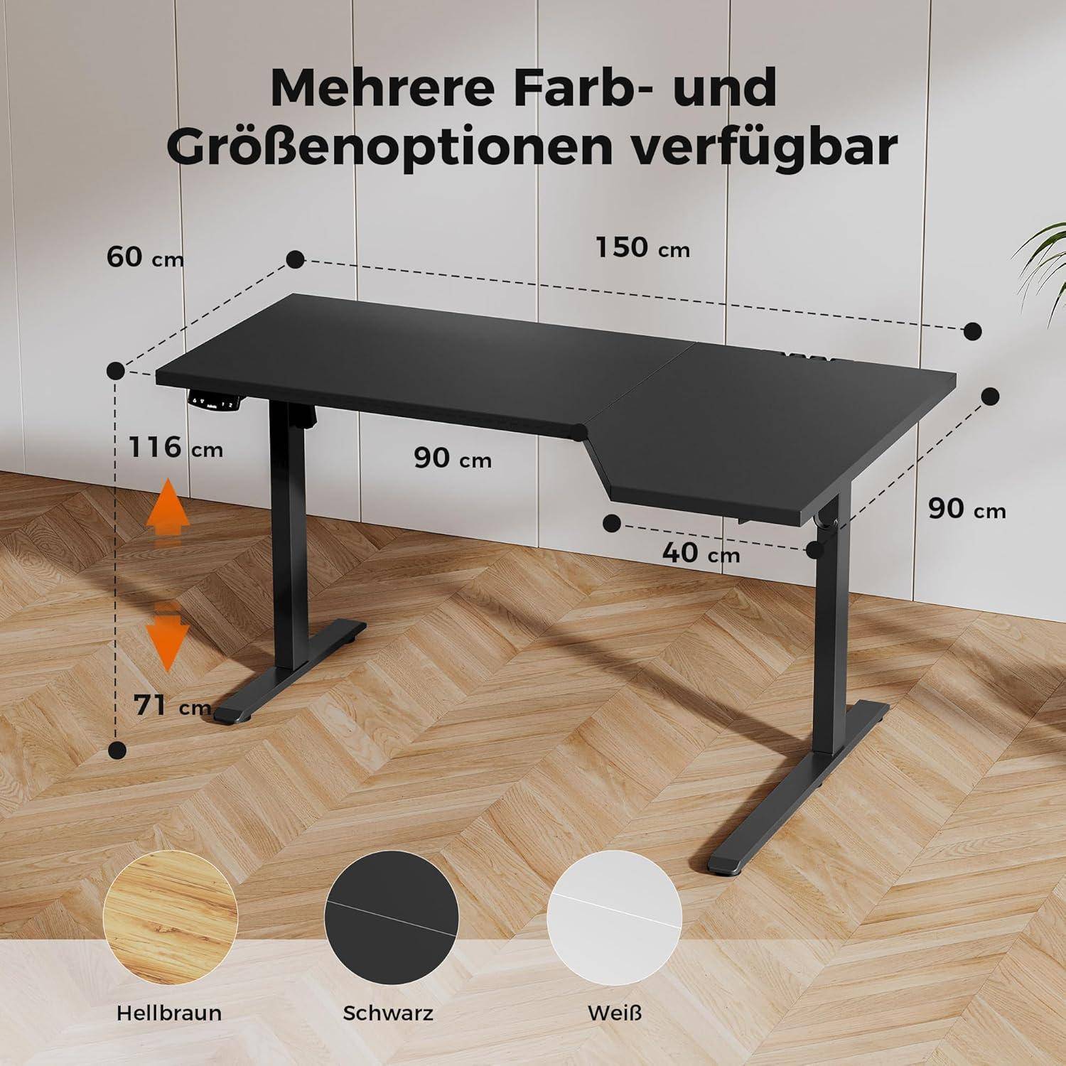 Stehschreibtisch elektrisch höhenverstellbar Schwarz 150 x 90 cm
