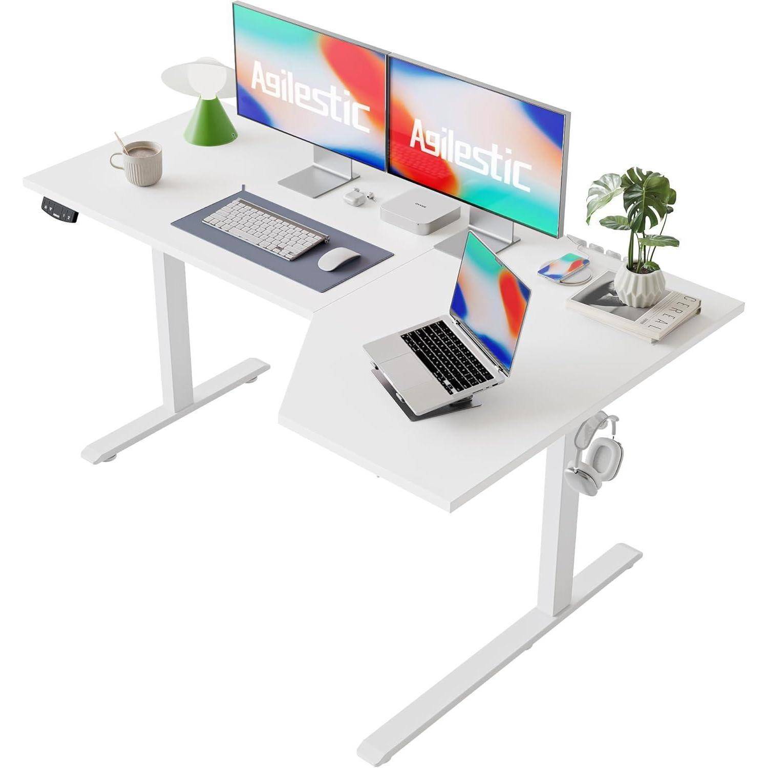 Stehschreibtisch Elektrisch Höhenverstellbar Lform Weiß 150 x 90 cm
