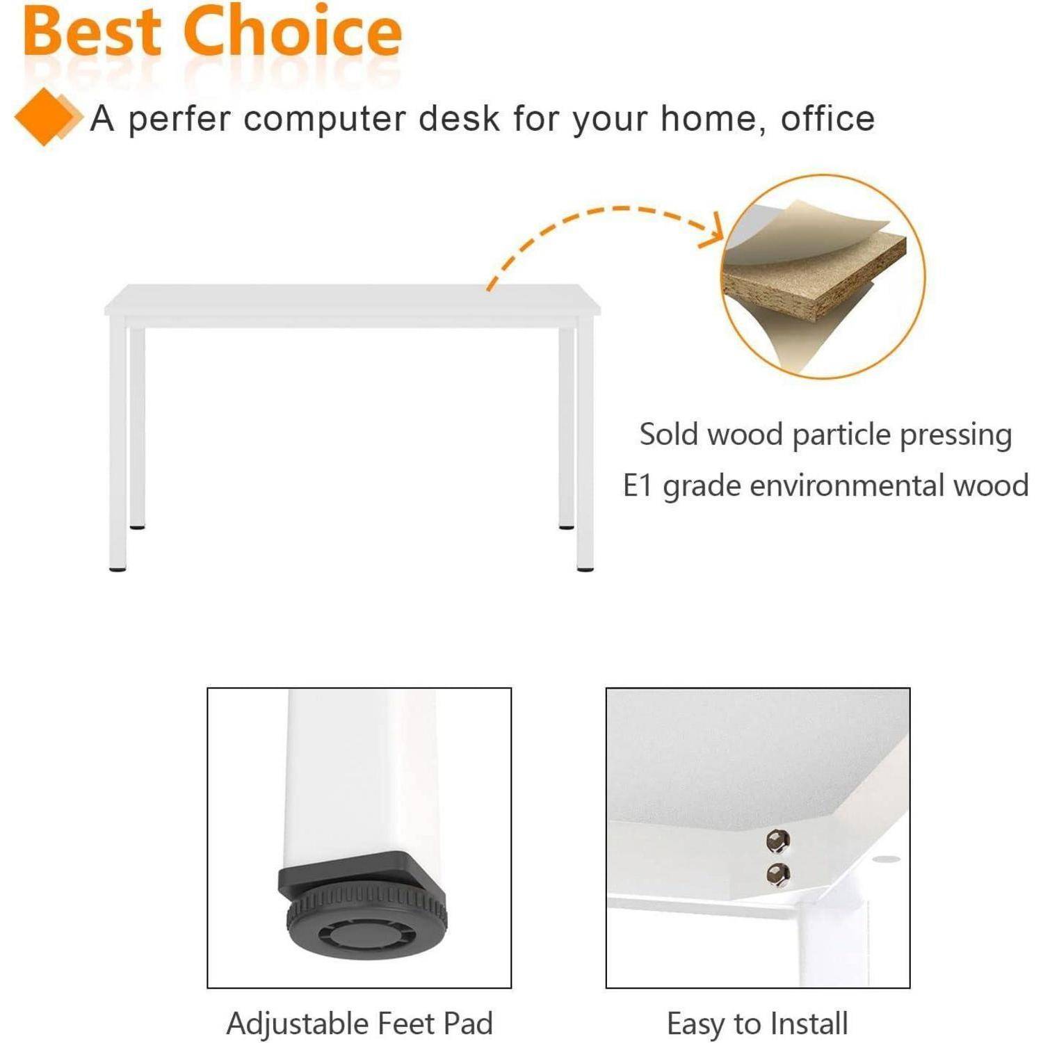 Best Choice' weißer Schreibtisch; hergestellt aus Holz der Qualitätsstufe E1; mit verstellbaren Fußpolstern; geeignet für Zuhause und Büro; einfache Montage.