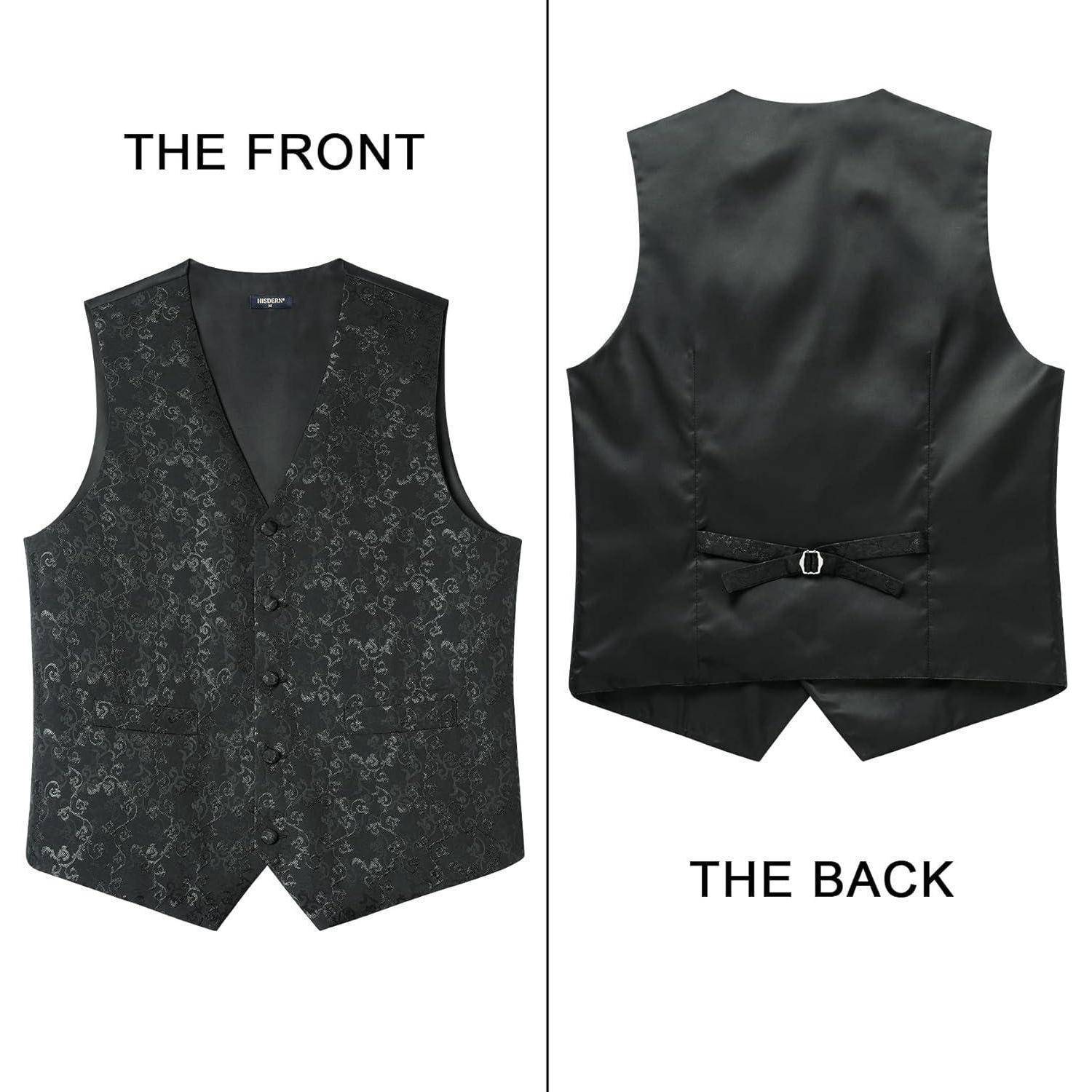 Weste Herren Floral Hochzeit Krawatte Einstecktuch XL Schwarz-1