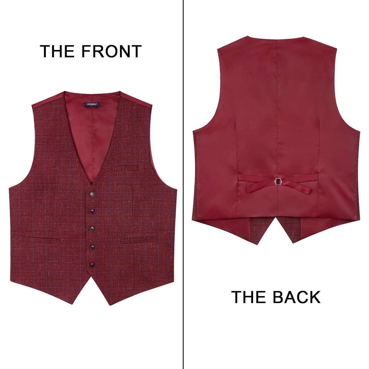 Weste Herren Formale Hochzeitsfeier Baumwolle Plaid Anzug Burgund 2 XS