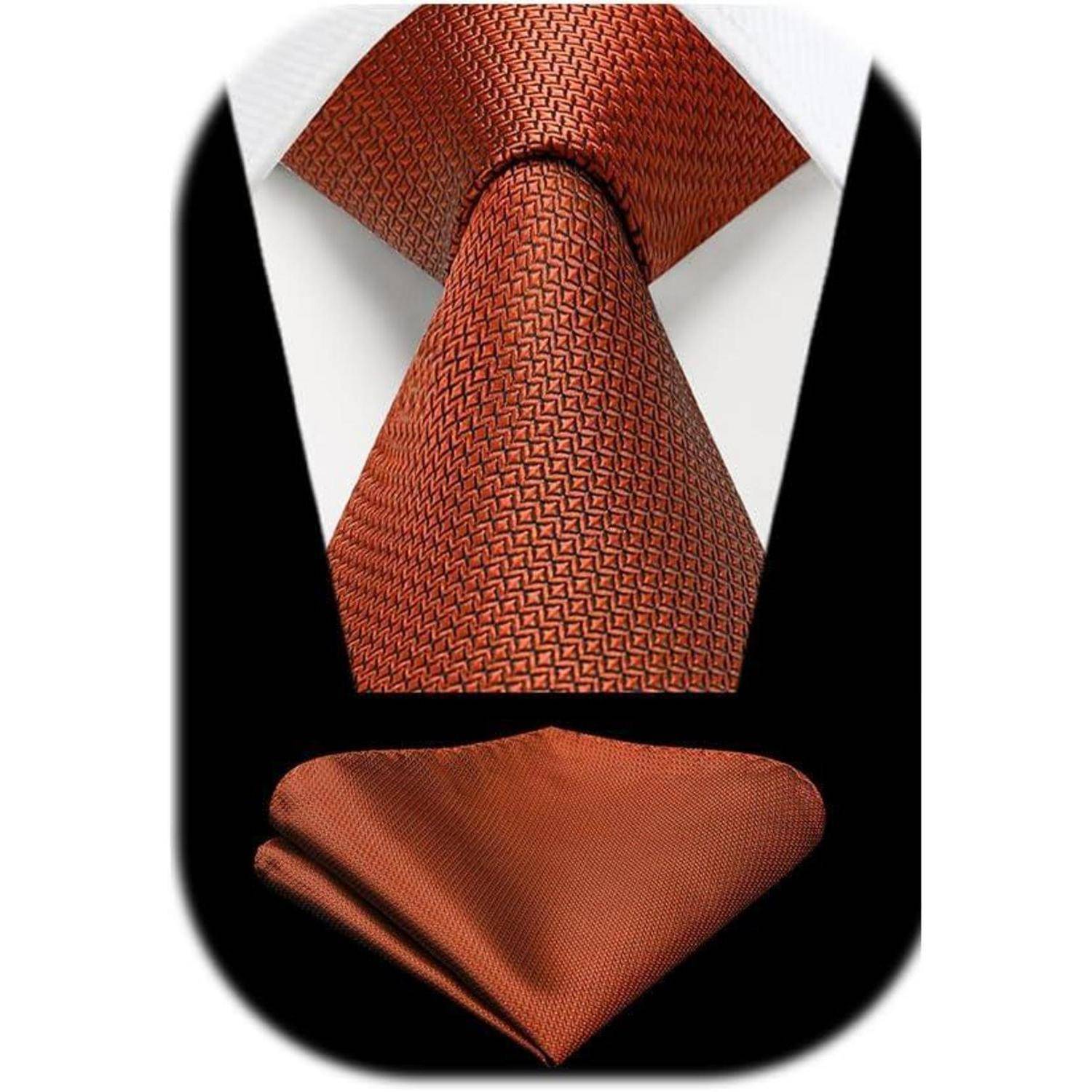 Krawatte Herren Hochzeit Einstecktuch Set Einfarbig verbranntes Orange