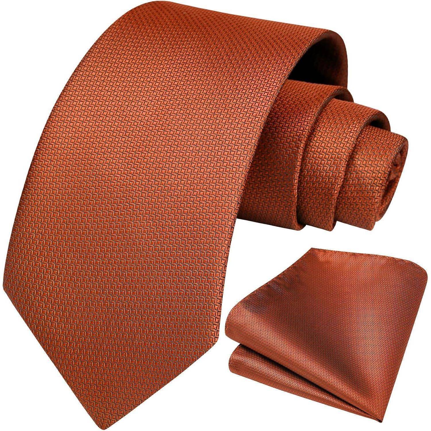 Krawatte Herren Hochzeit Einstecktuch Set Einfarbig verbranntes Orange