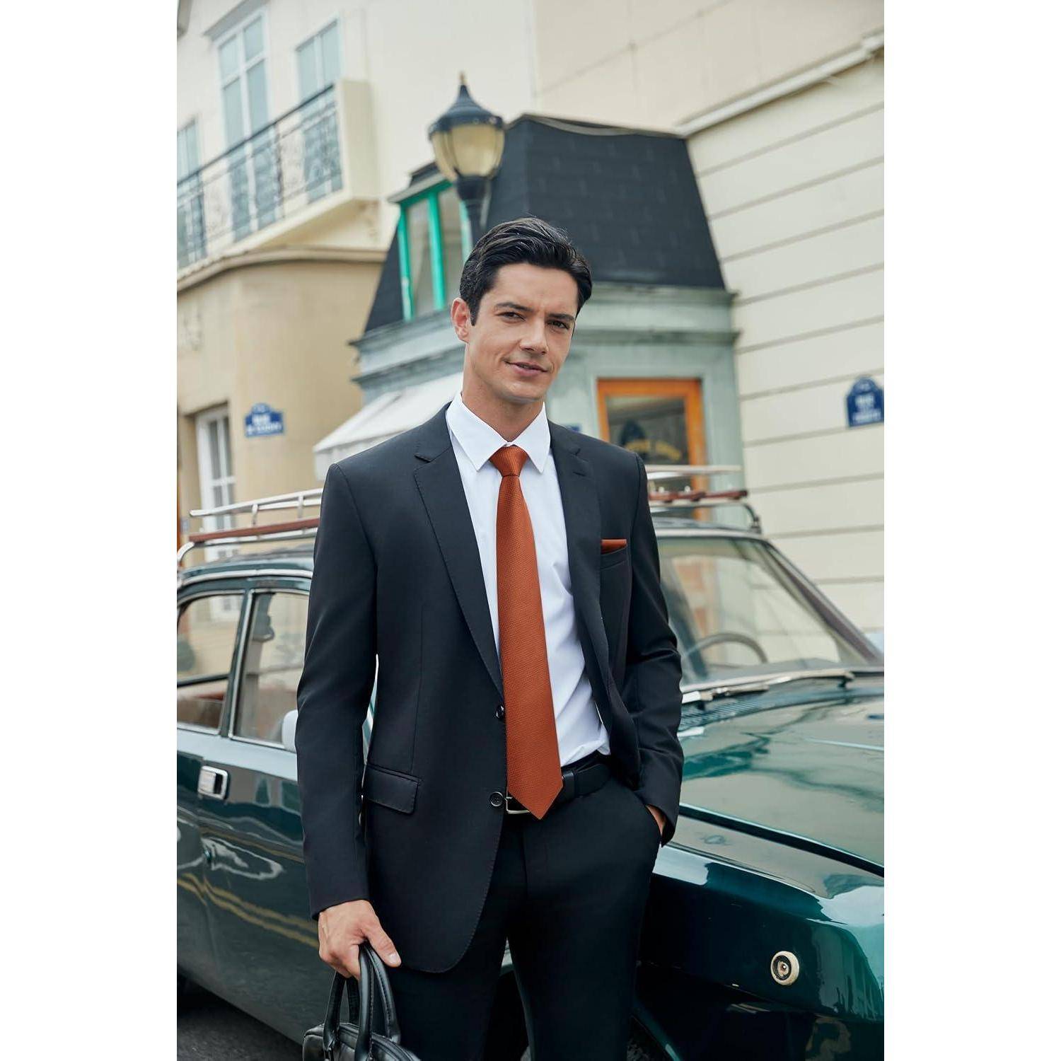 Krawatte Herren Hochzeit Einstecktuch Set Einfarbig verbranntes Orange