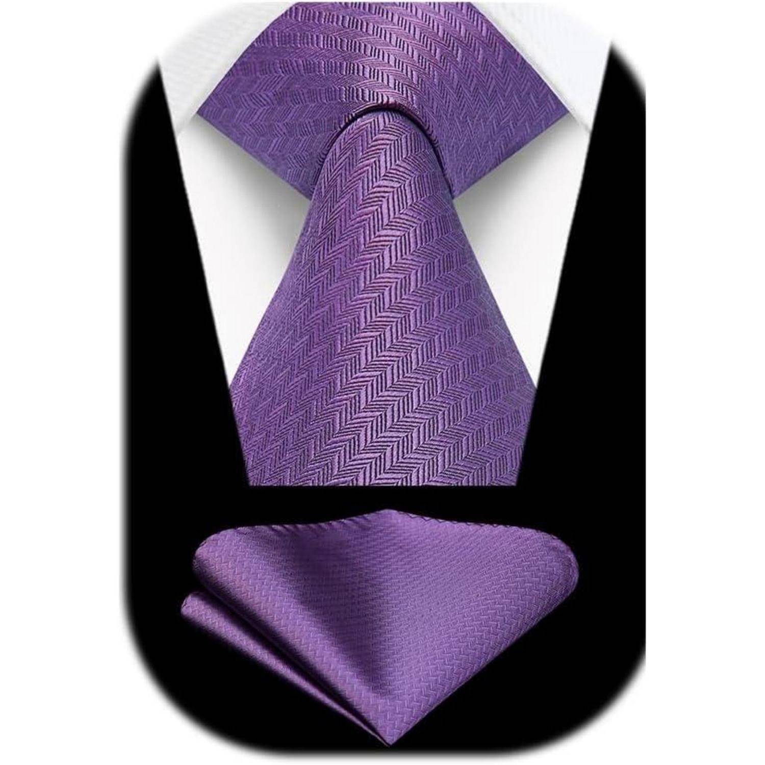 Krawatte Herren Hochzeit Einstecktuch Set Einfarbig Formell Lila