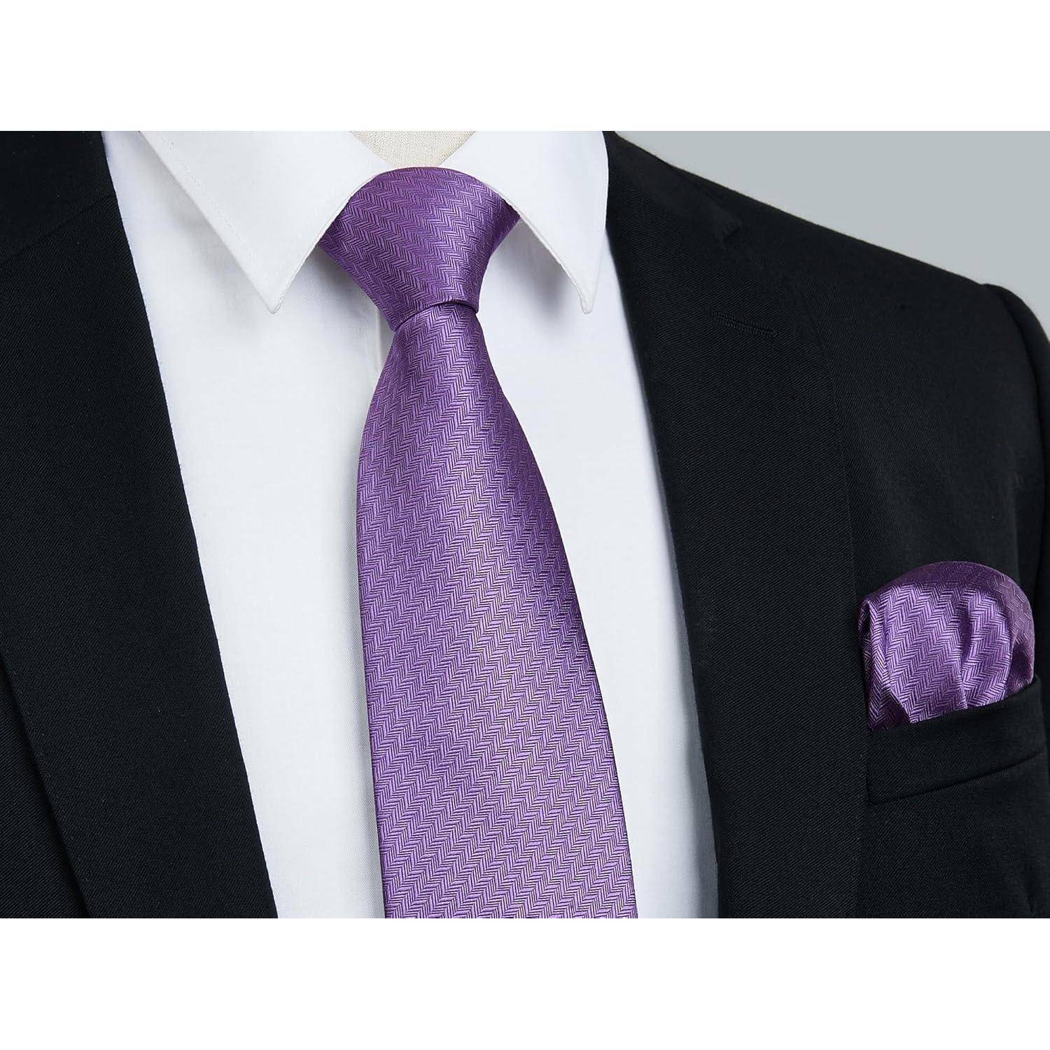 Krawatte Herren Hochzeit Einstecktuch Set Einfarbig Formell Lila