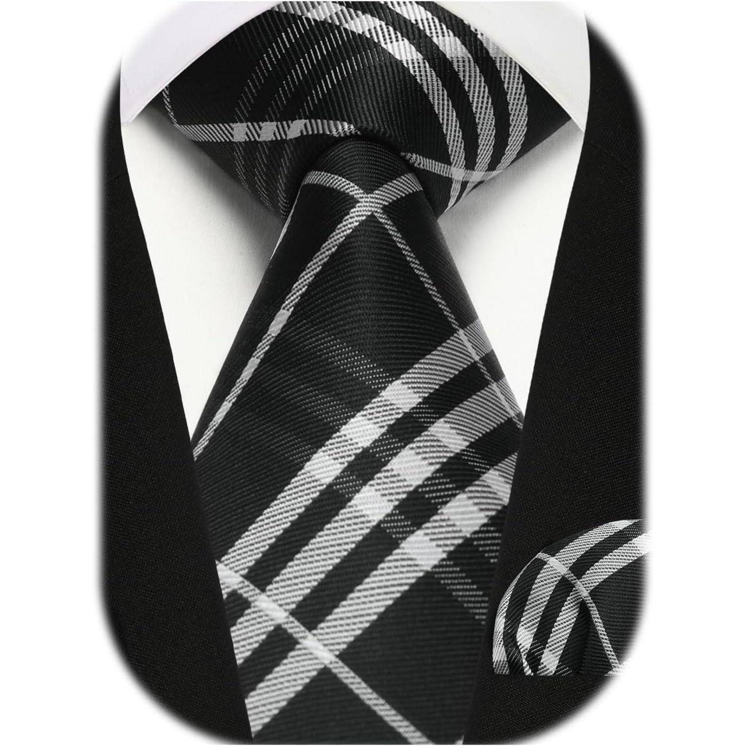 Krawatte Herren Einstecktuch Set Streifen Hochzeit Anzug Schwarz Weiss