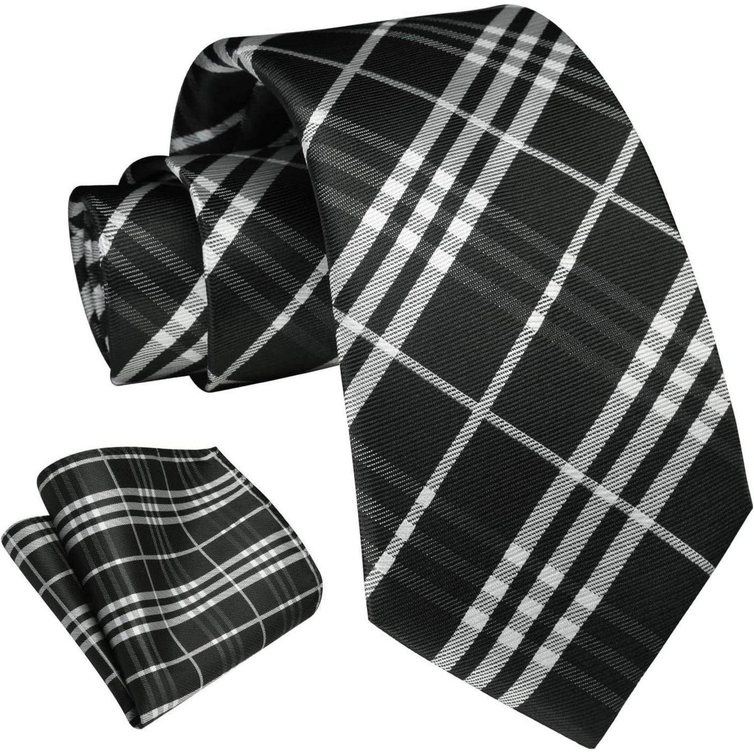 Krawatte Herren Einstecktuch Set Streifen Hochzeit Anzug Schwarz Weiss